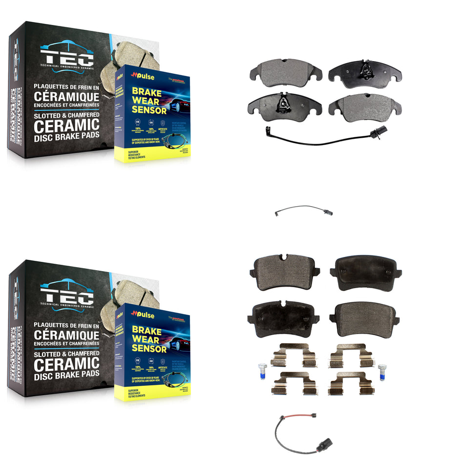 Front Rear Ceramic Disc Brake Pads And Extra Wear Sensors Kit For 2012 Audi A6 KTW-100406