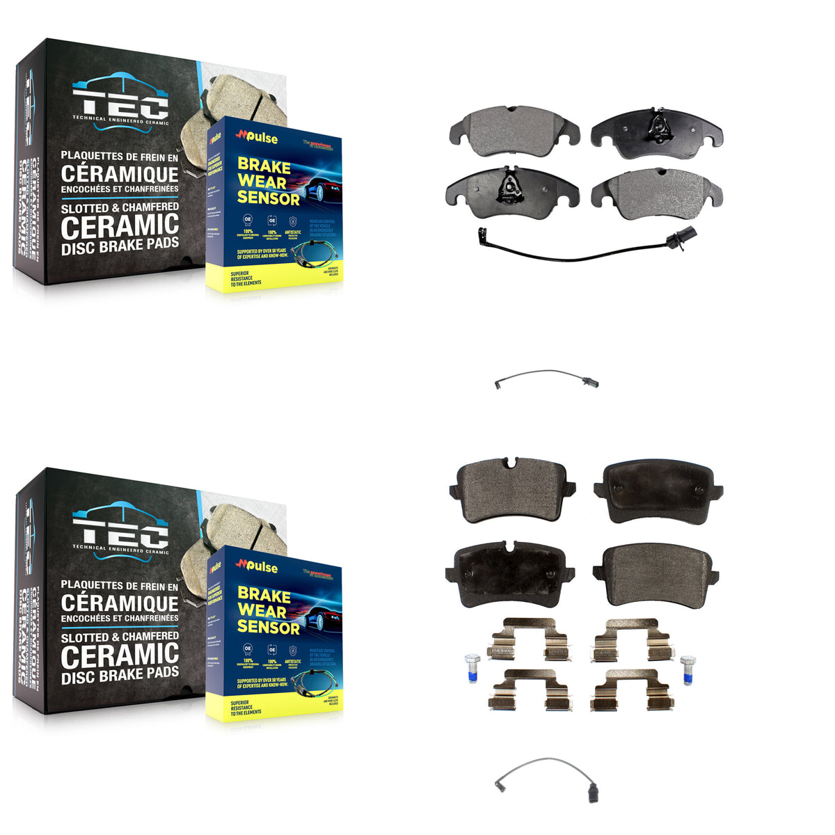 Front Rear Ceramic Disc Brake Pads And Extra Wear Sensors Kit For Audi A6 Quattro KTW-100408
