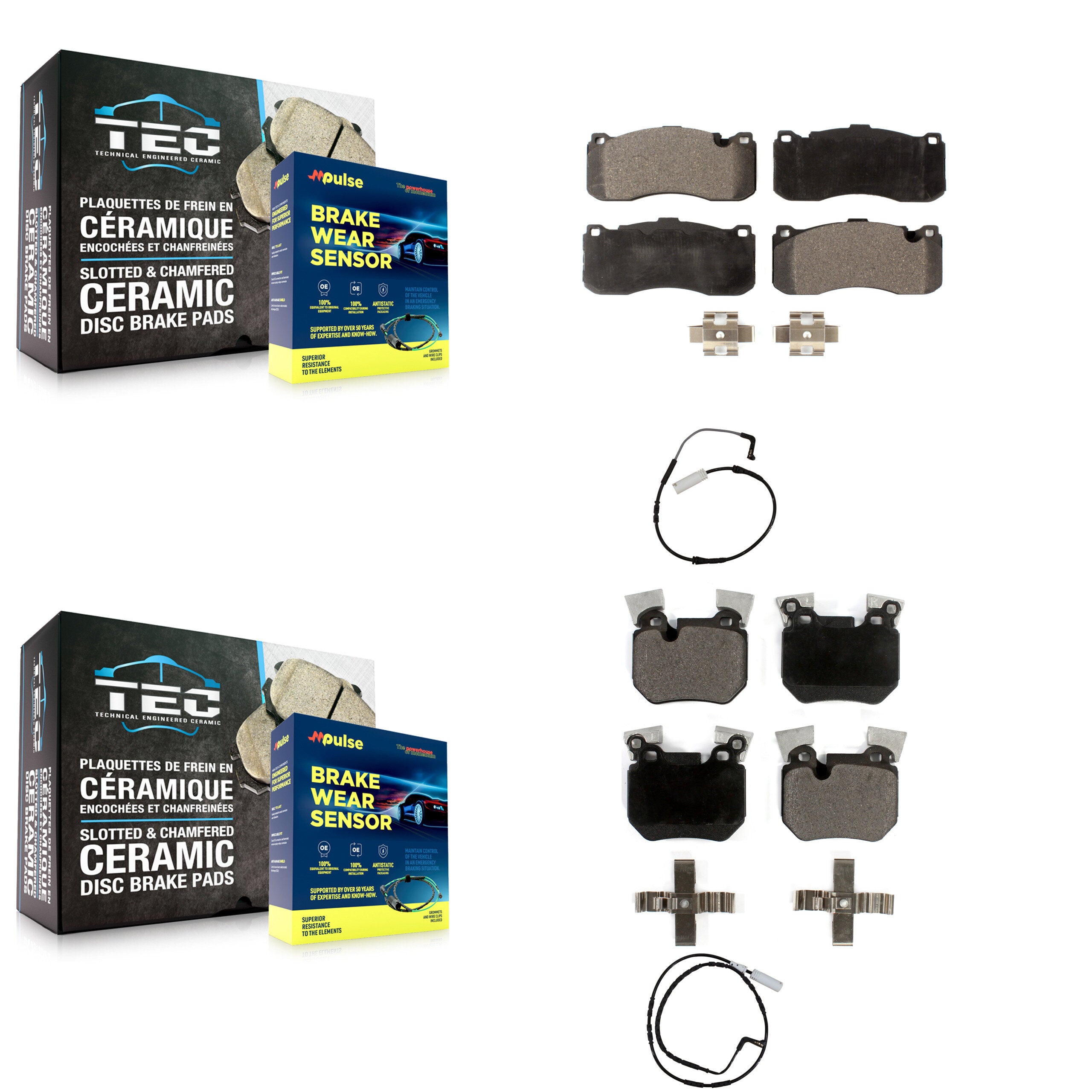 Front Rear Ceramic Disc Brake Pads And Wear Sensors Kit For 2008-2010 BMW 135i 3.0L KTW-100422
