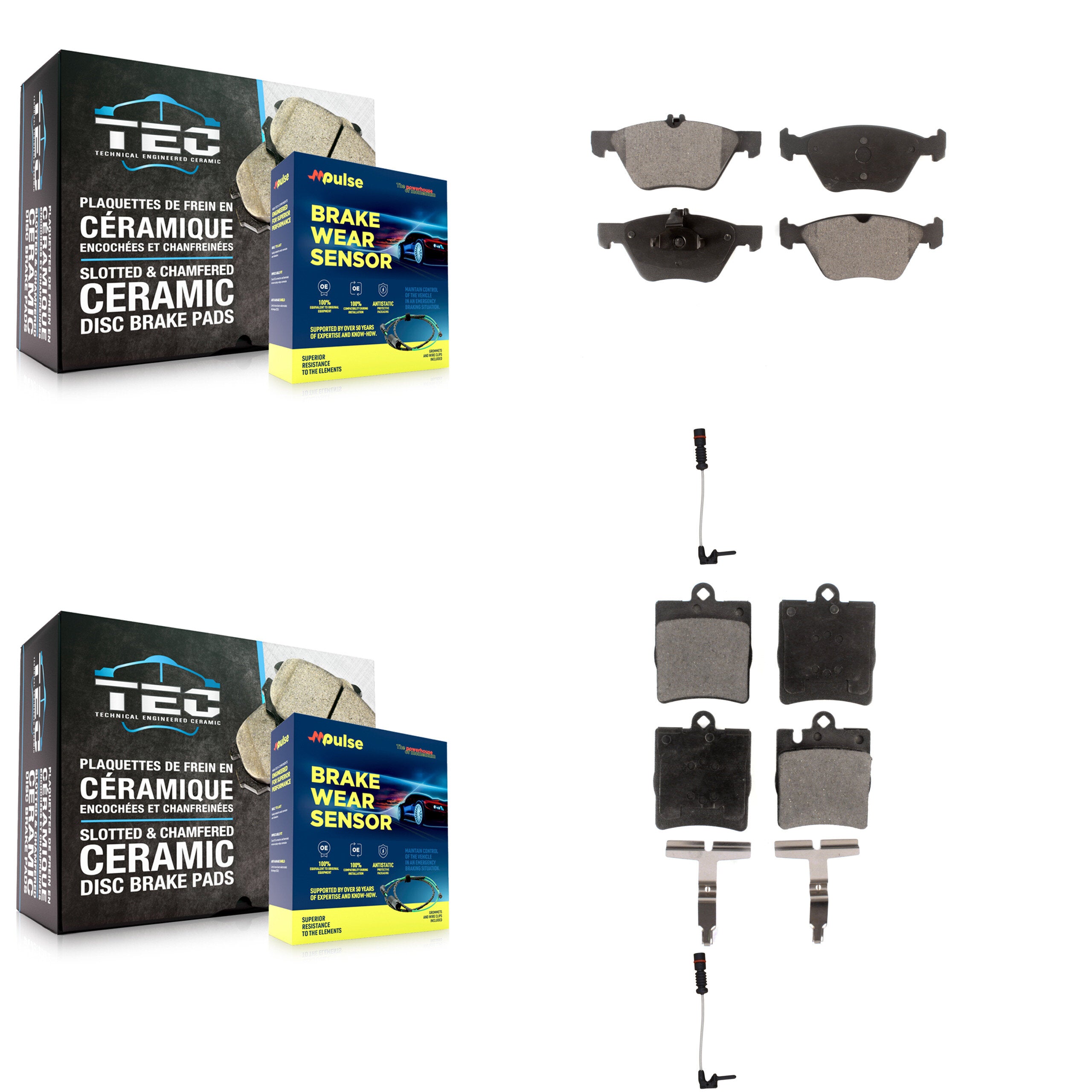 Front Rear Ceramic Disc Brake Pads And Wear Sensor Kit For Mercedes-Benz E320 CLK320 E430 KTW-100427
