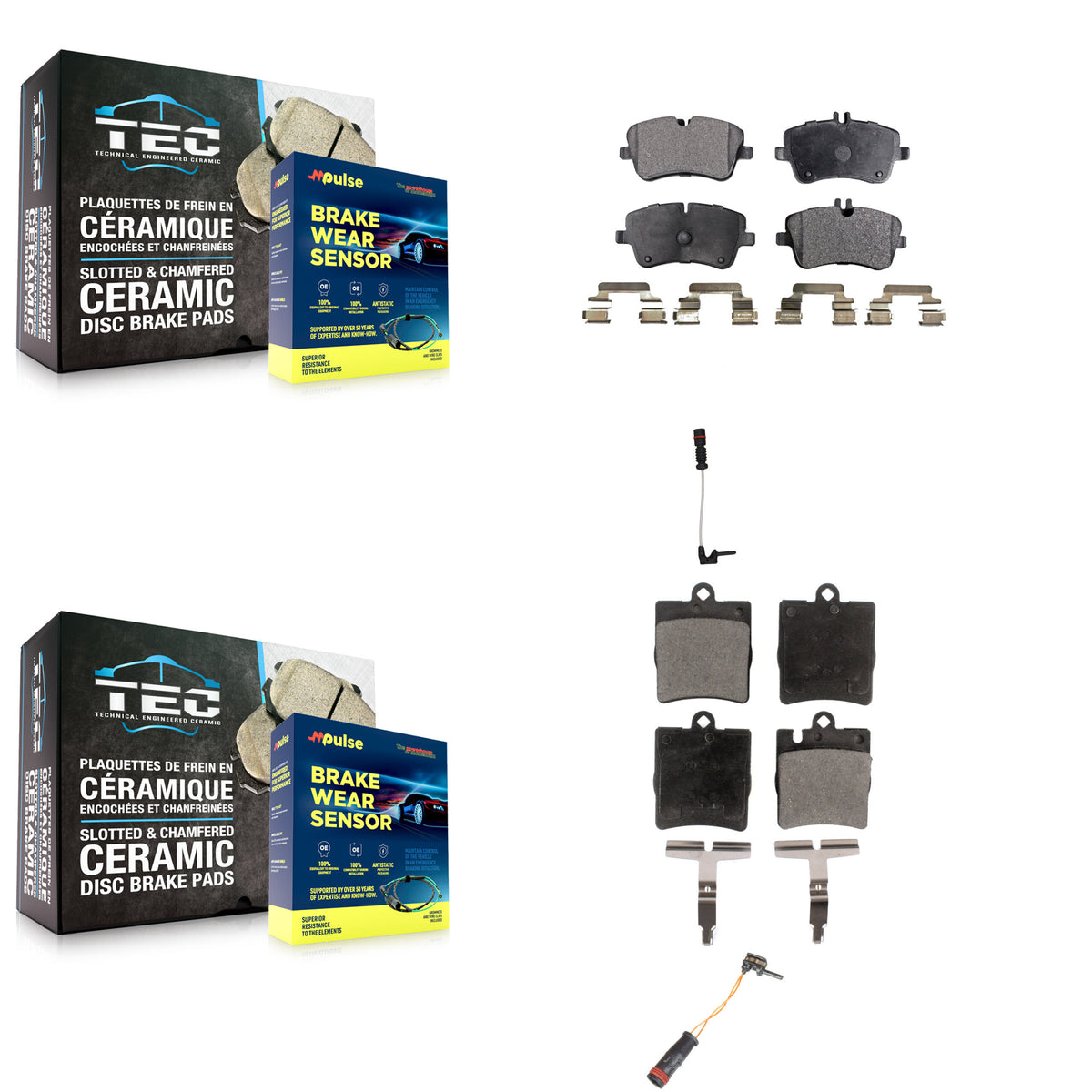 Front Rear Ceramic Brake Pads Wear Sensor Kit For 03 Mercedes-Benz CLK320 Coupe with 3.2L KTW-100428