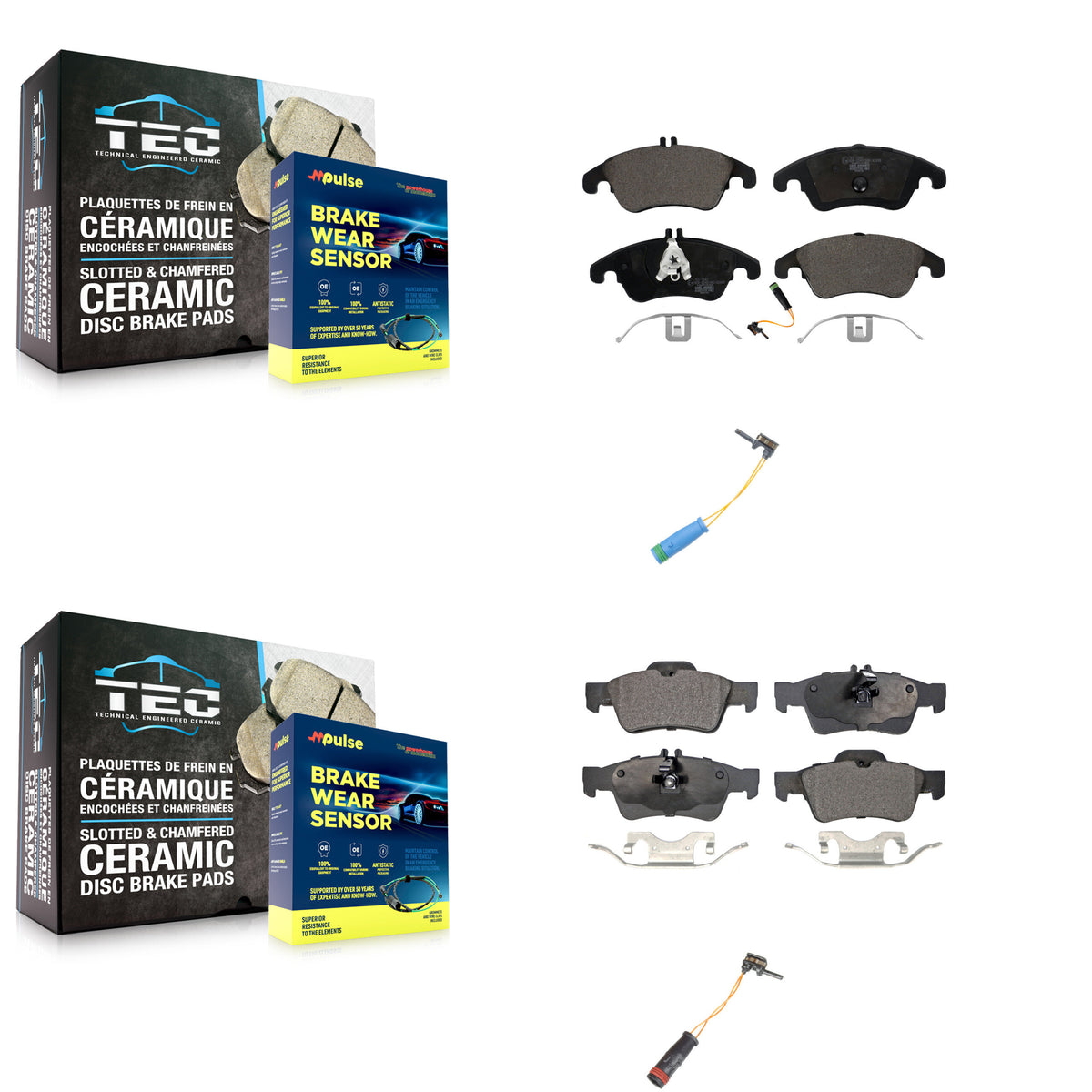 Front Rear Ceramic Disc Brake Pads And Extra Wear Sensors Kit For Mercedes-Benz E400 KTW-100443