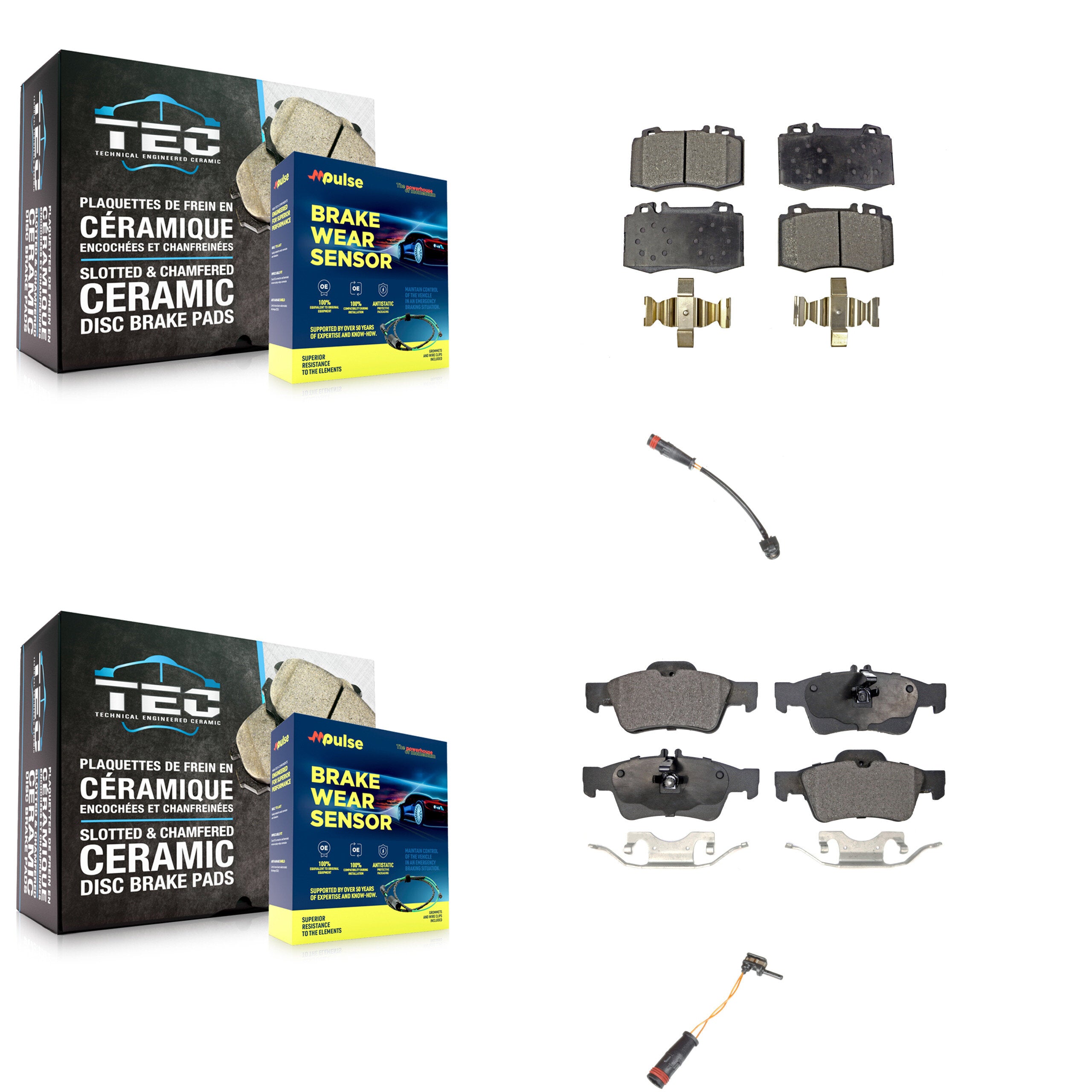 Front Rear Ceramic Brake Pad & Wear Sensor Kit For Mercedes-Benz SL500 with Sport Package KTW-100445