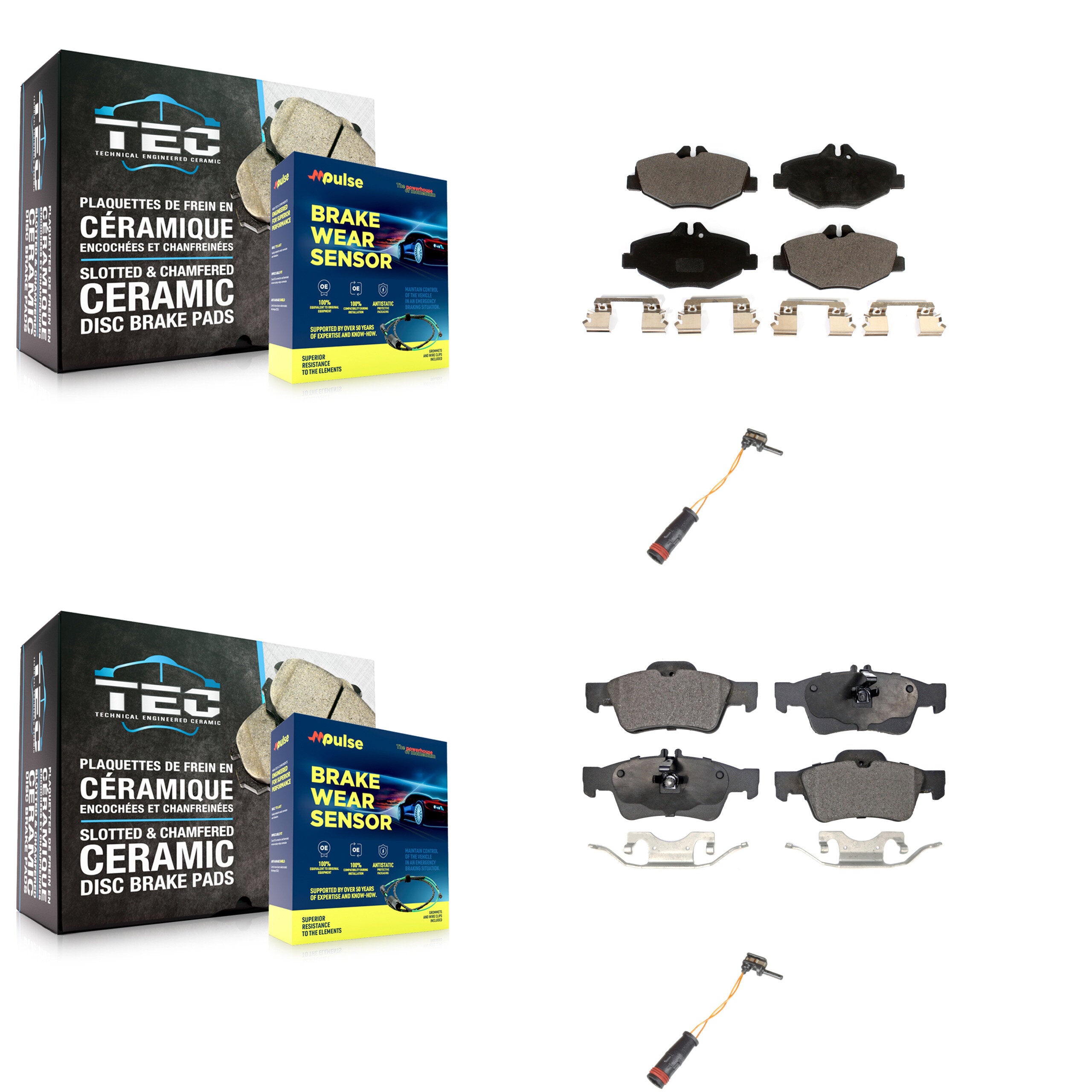 Front Rear Ceramic Disc Brake Pads And Wear Sensors Kit For Mercedes-Benz E350 RWD KTW-100448