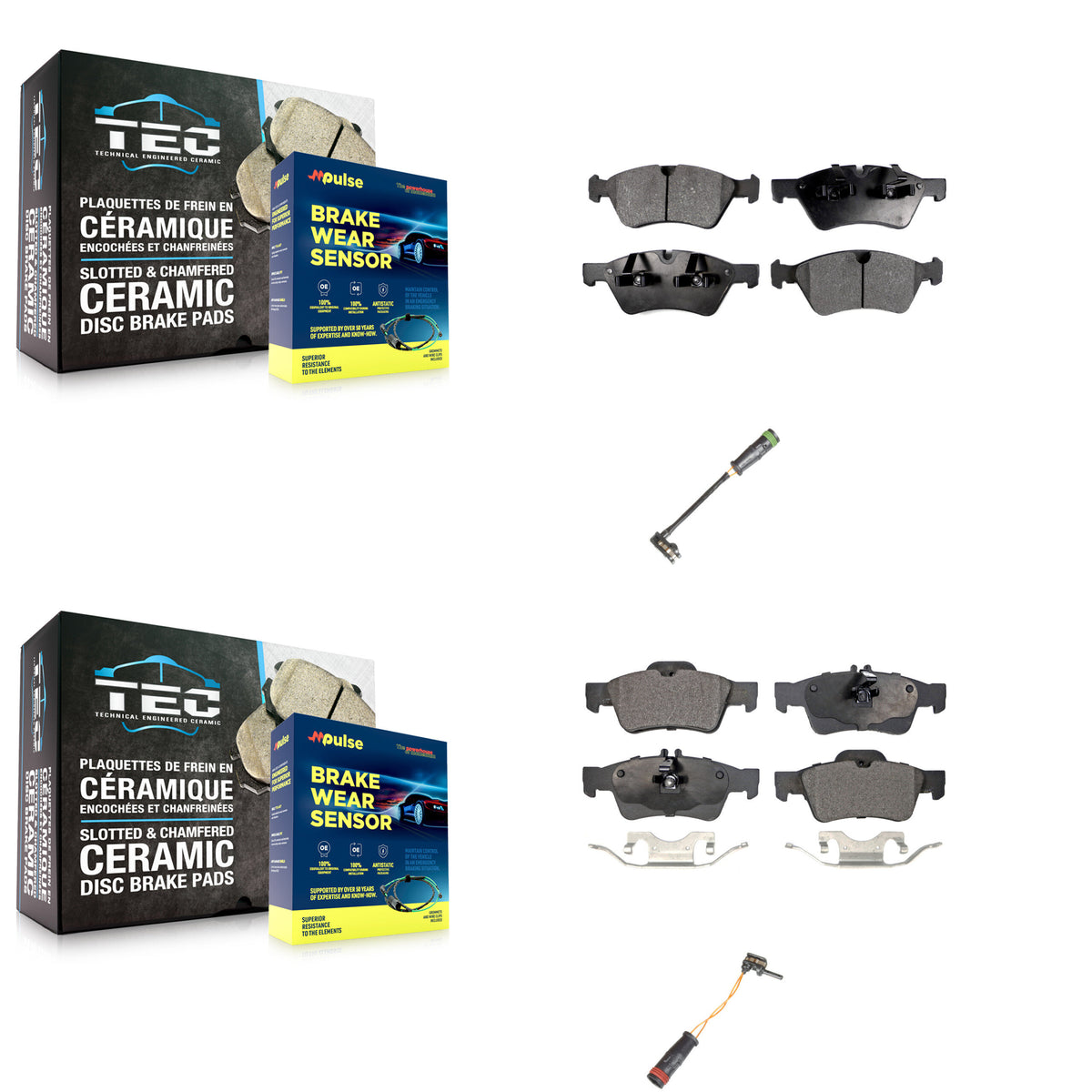 Front Rear Ceramic Brake Pads Wear Sensor Kit For Mercedes-Benz E550 4Matic with AWD 5.5L KTW-100451