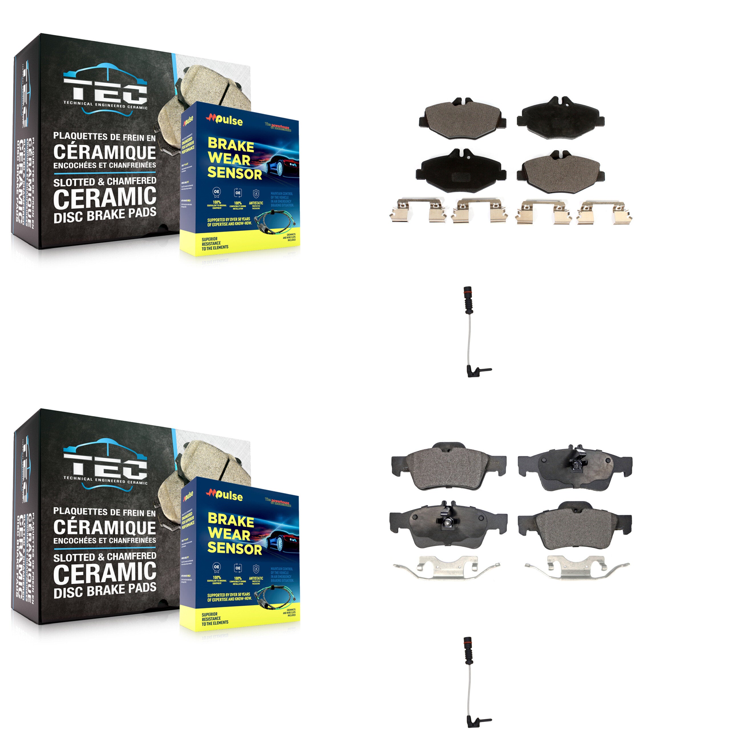 Front Rear Ceramic Brake Pads Wear Sensor Kit For 2003 Mercedes-Benz E320 Sedan with 3.2L KTW-100452