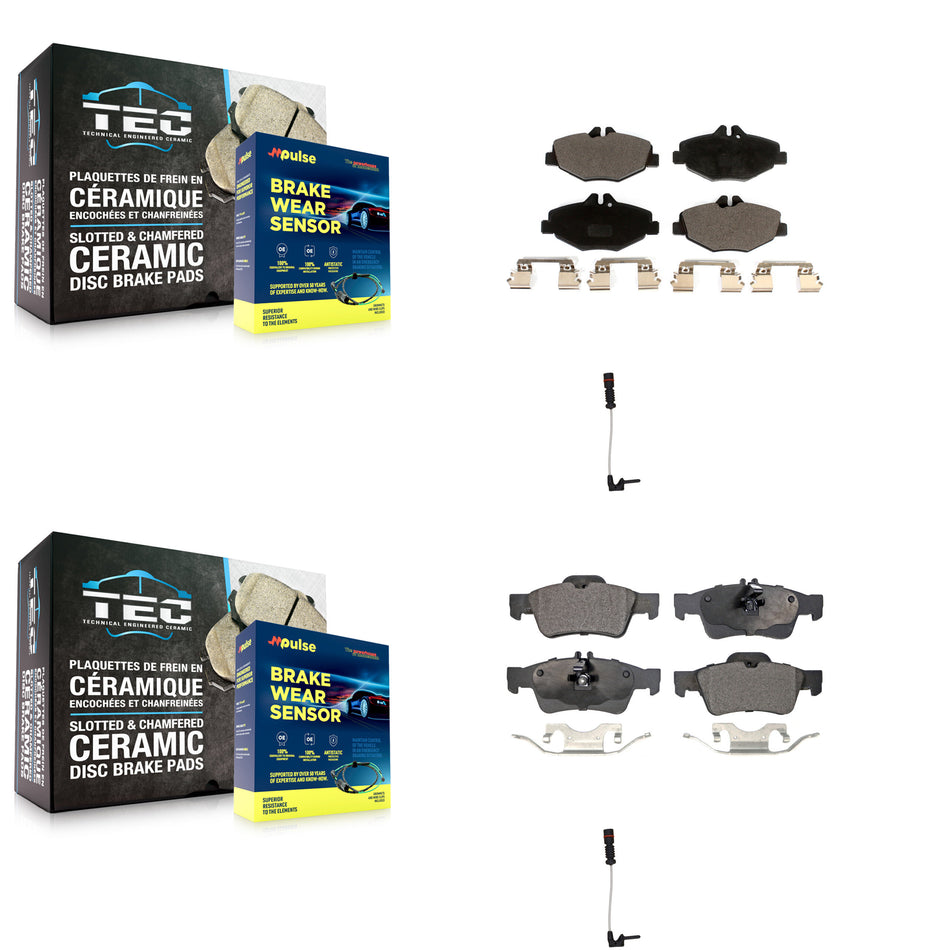 Front Rear Ceramic Brake Pads Wear Sensor Kit For 2003 Mercedes-Benz E320 Sedan with 3.2L KTW-100452