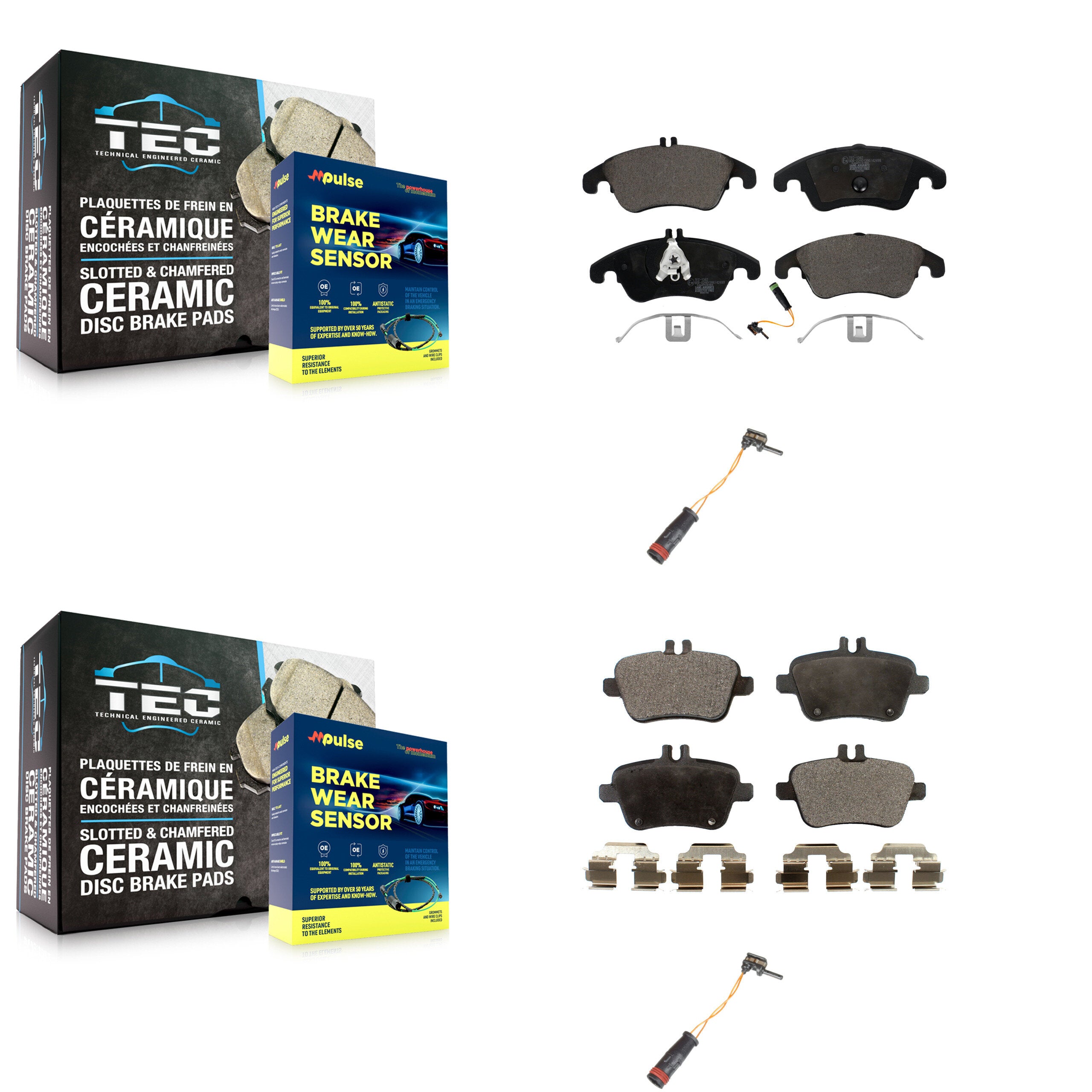 Front Rear Ceramic Disc Brake Pads And Extra Wear Sensors Kit For Mercedes-Benz SLK350 KTW-100460