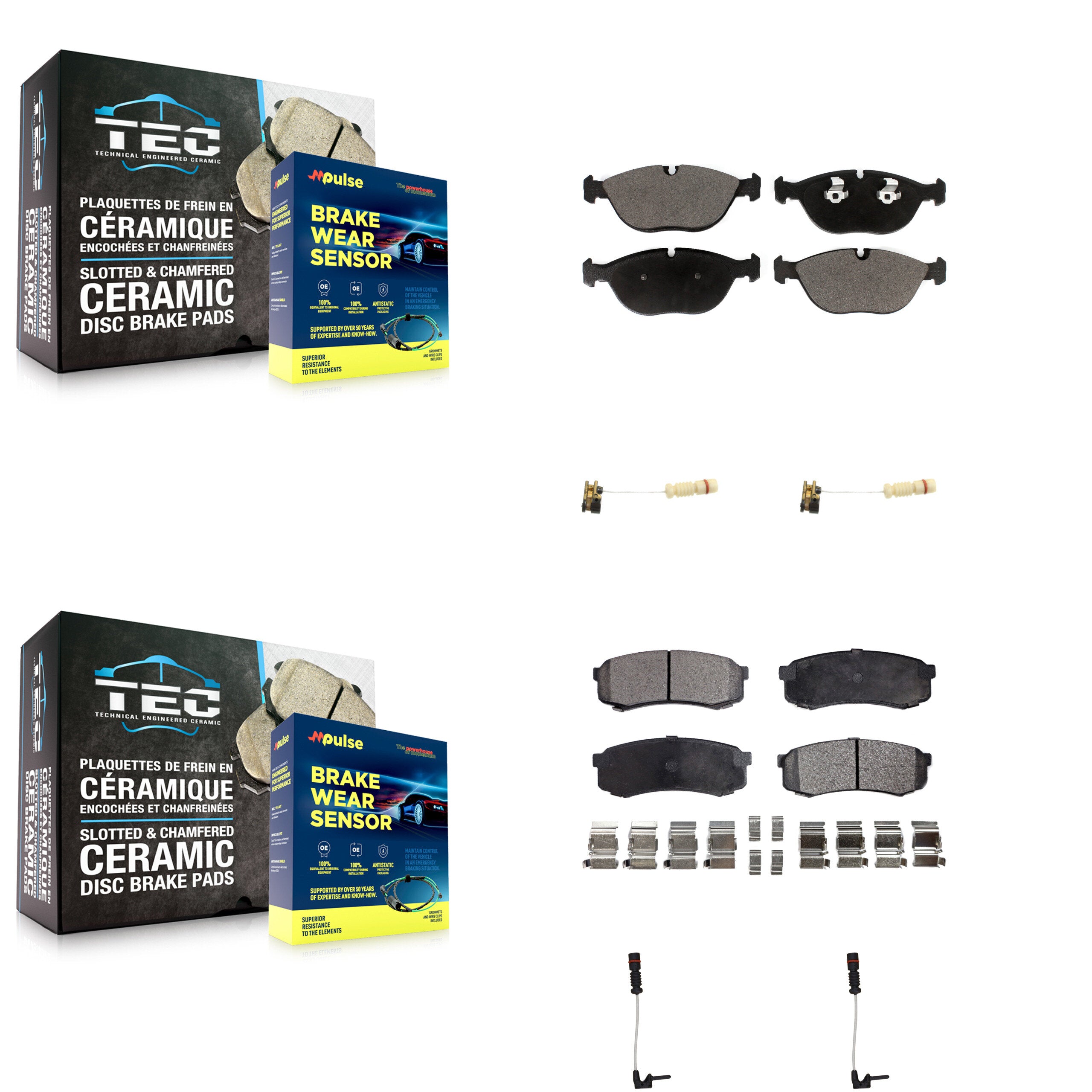 Front Rear Ceramic Disc Brake Pad And Wear Sensor Kit For 2000 Mercedes-Benz C43 AMG 4.3L KTW-100470