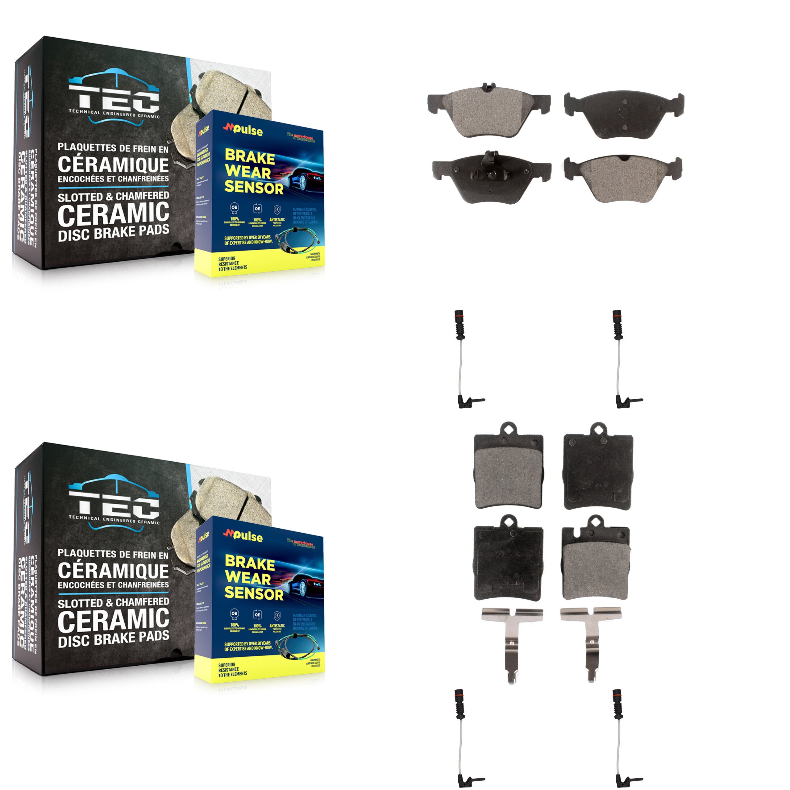 Front Rear Ceramic Disc Brake Pads And Wear Sensor Kit For Mercedes-Benz E320 CLK320 E430 KTW-100471