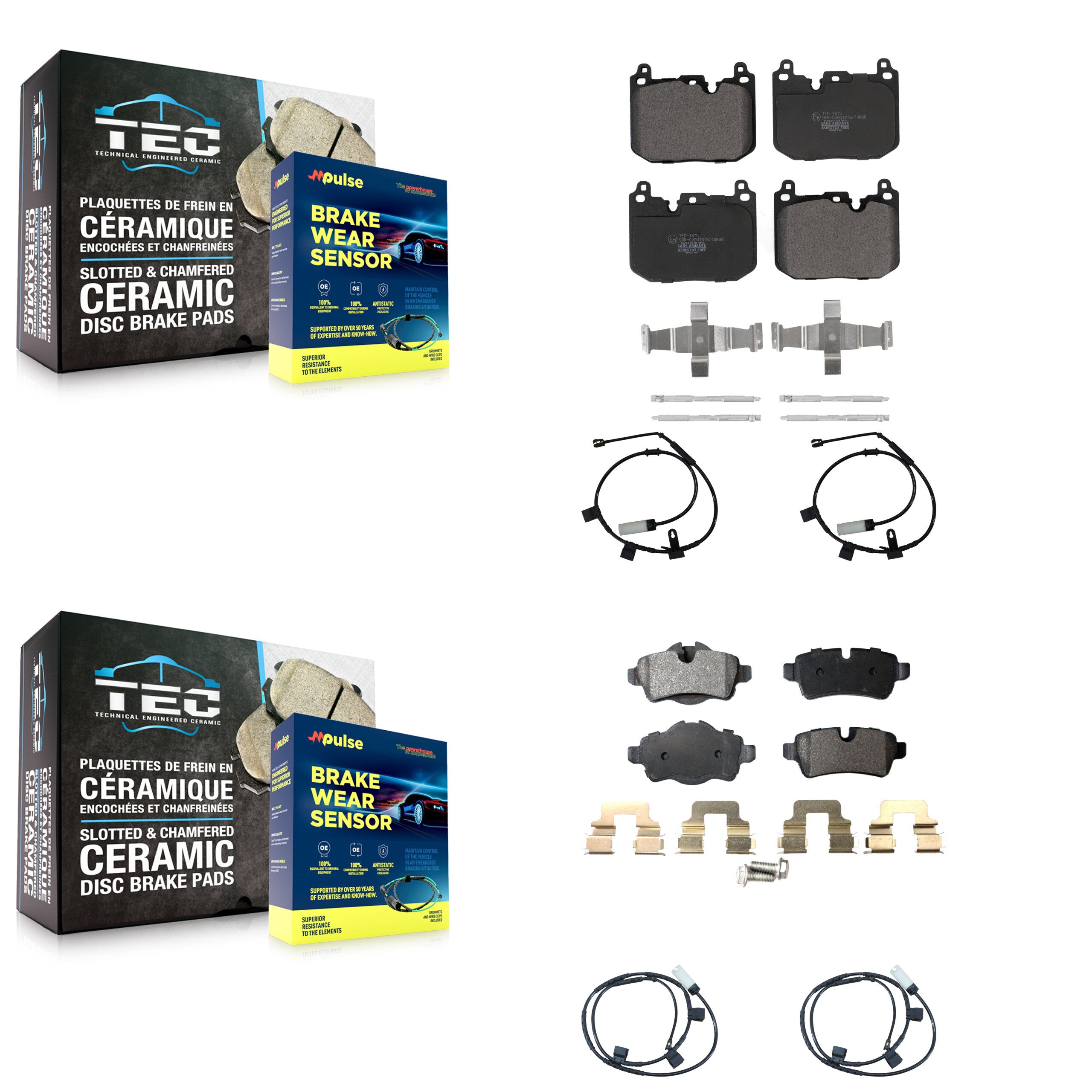 Front Rear Ceramic Disc Brake Pads And Wear Sensors Kit For Mini Cooper KTW-100477