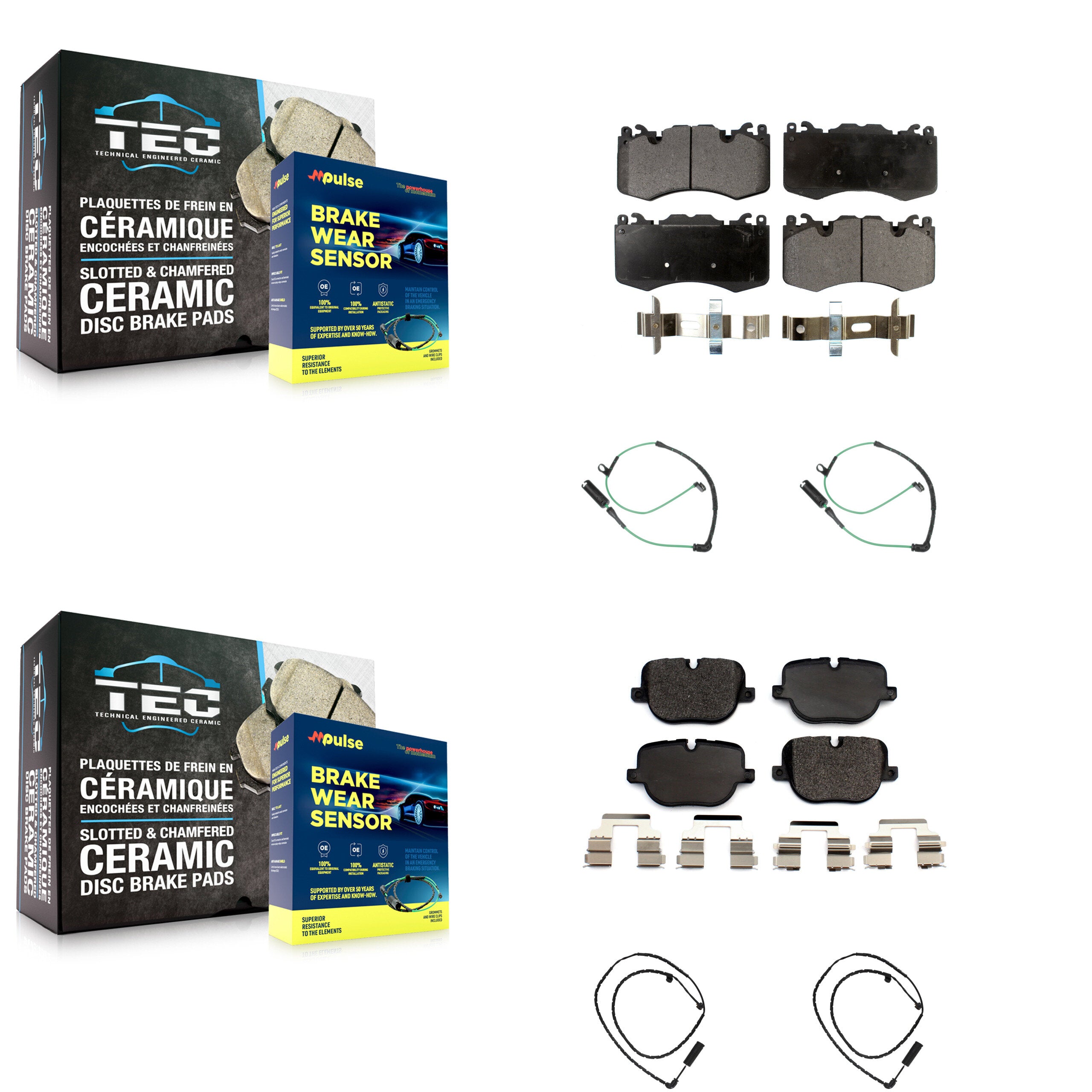 Front Rear Ceramic Disc Brake Pads And Wear Sensors Kit For Land Rover Range KTW-100488