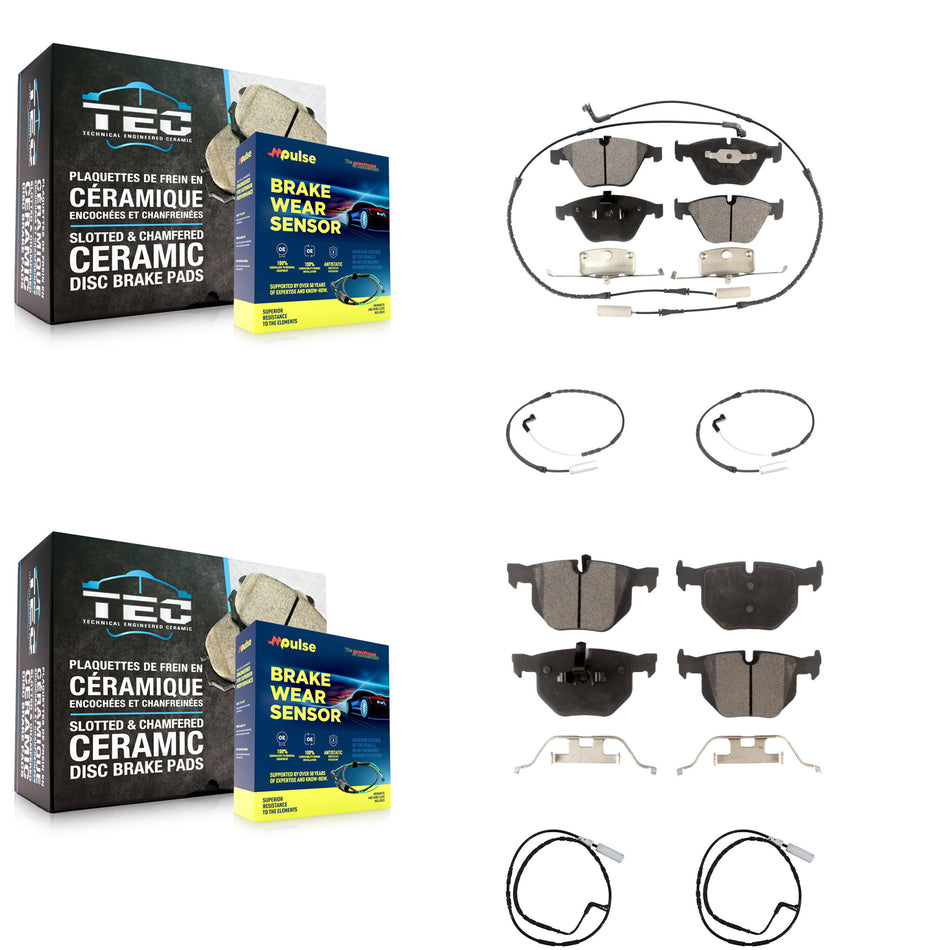 Front Rear Ceramic Brake Pad And Extra Wear Sensor Kit For 2009-2010 BMW 335i xDrive 3.0L KTW-100504