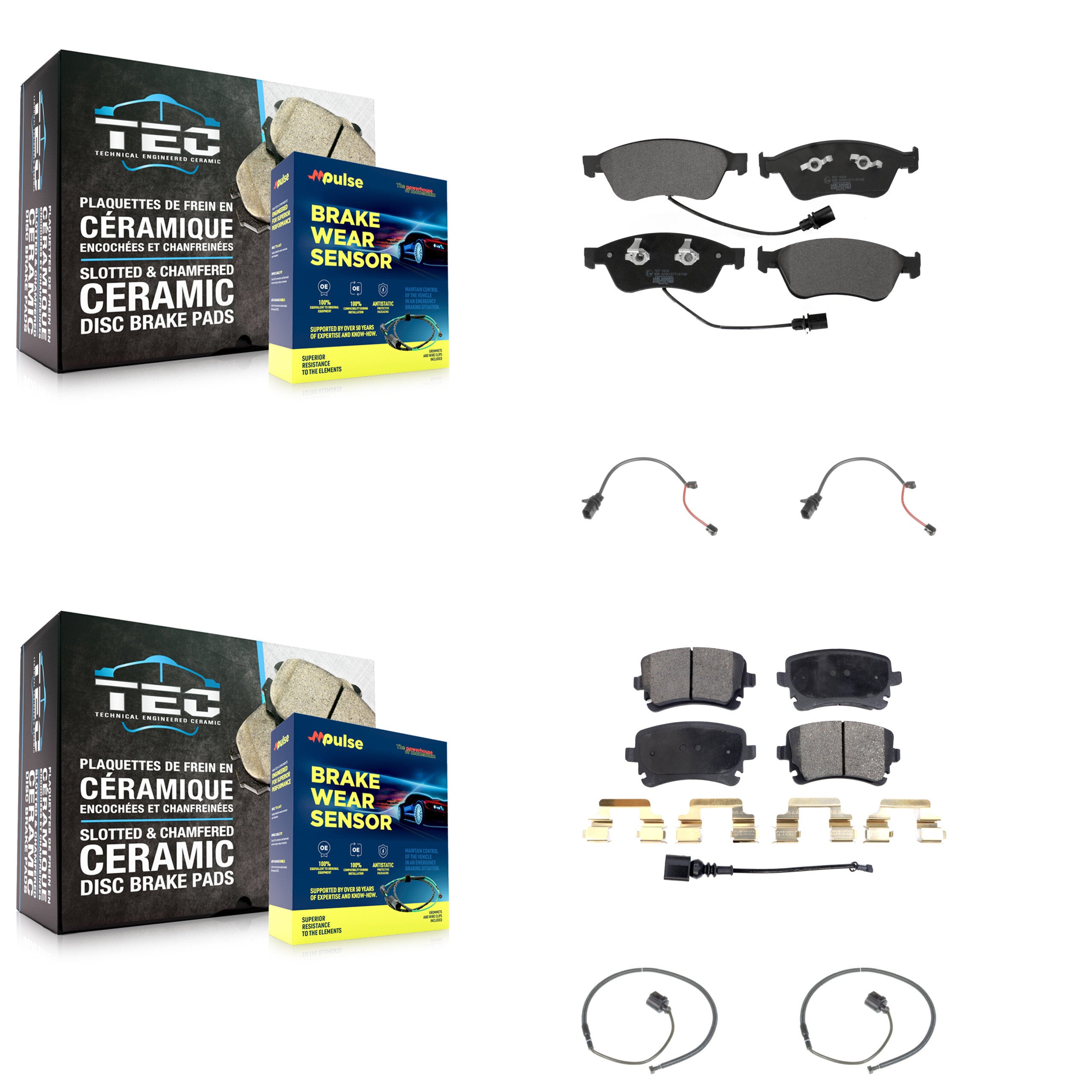 Front Rear Ceramic Disc Brake Pads And Extra Wear Sensors Kit For 2011 Audi S6 5.2L KTW-100510