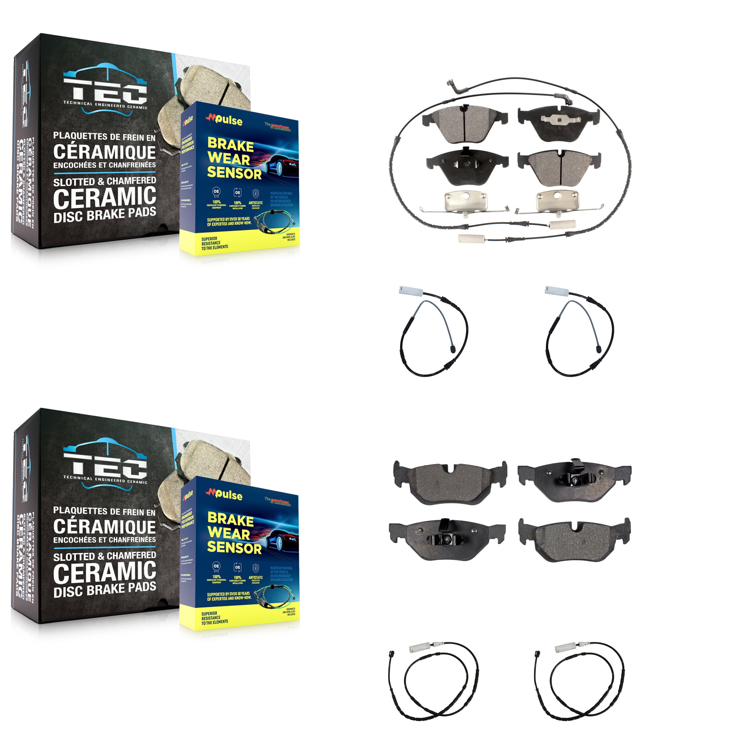 Front Rear Ceramic Disc Brake Pads And Extra Wear Sensors Kit For BMW X1 KTW-100511