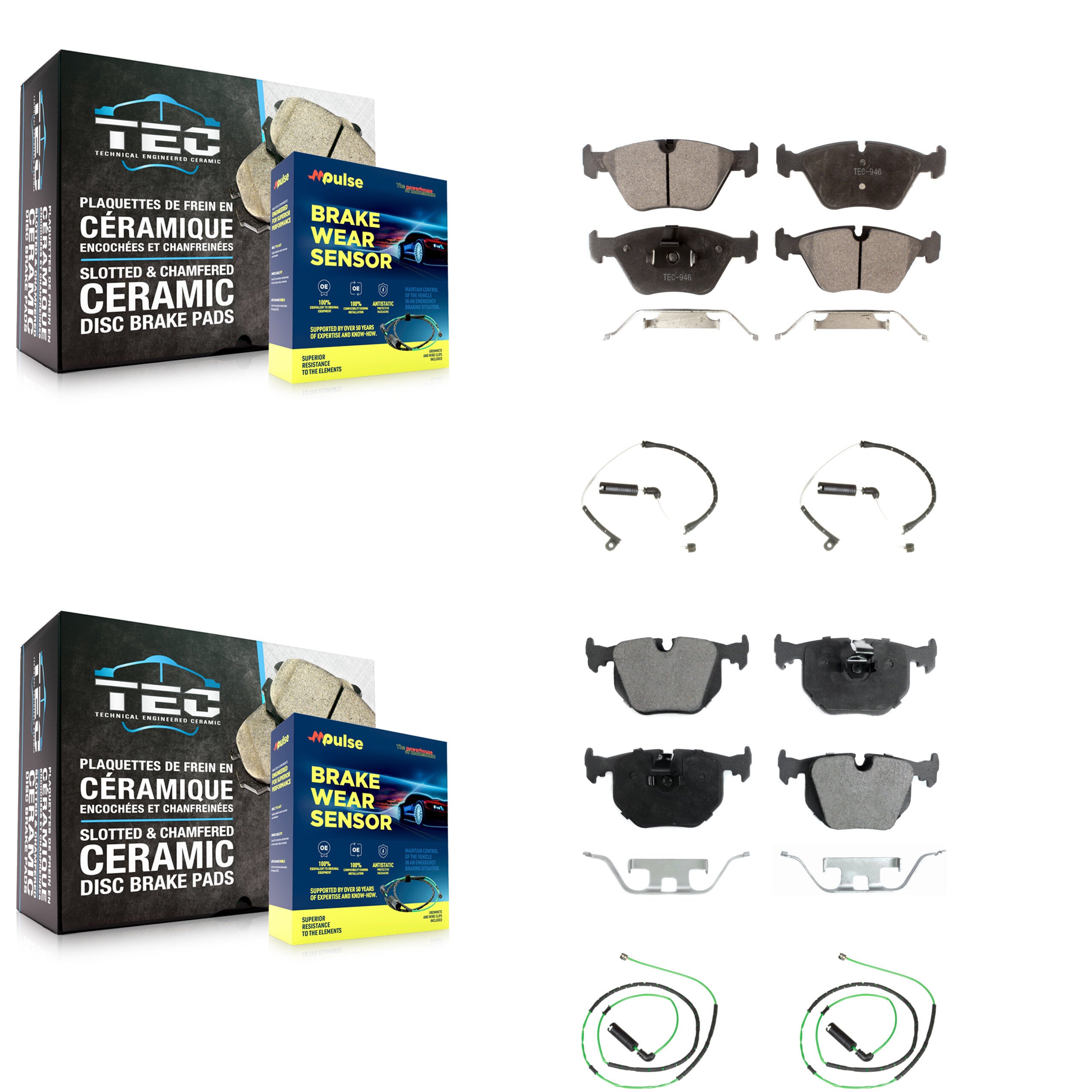 Front Rear Ceramic Disc Brake Pad Wear Sensor Kit For BMW Z4 M Roadster Coupe with 3.2L KTW-100523