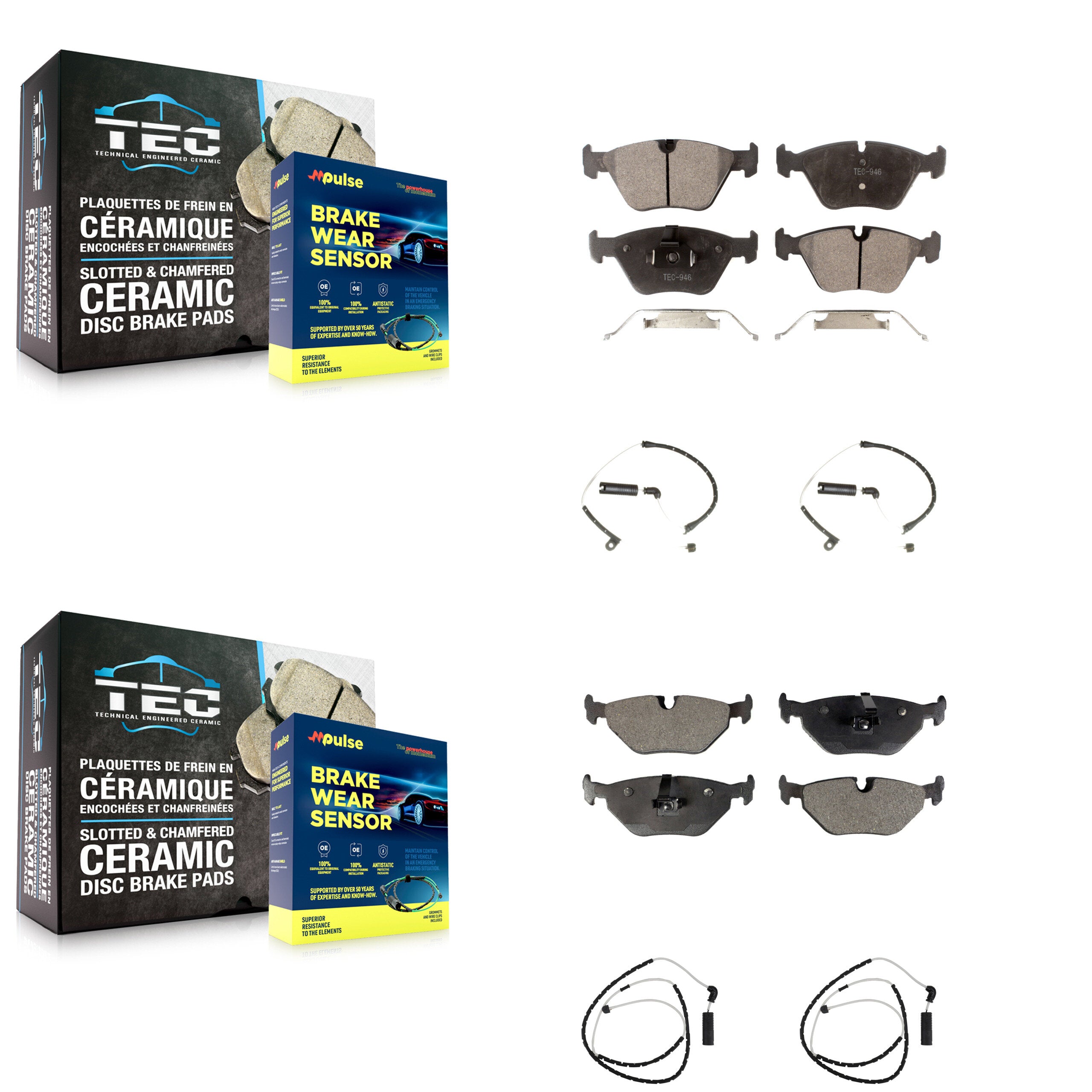 Front Rear Ceramic Disc Brake Pads And Wear Sensors Kit For BMW Z4 KTW-100524