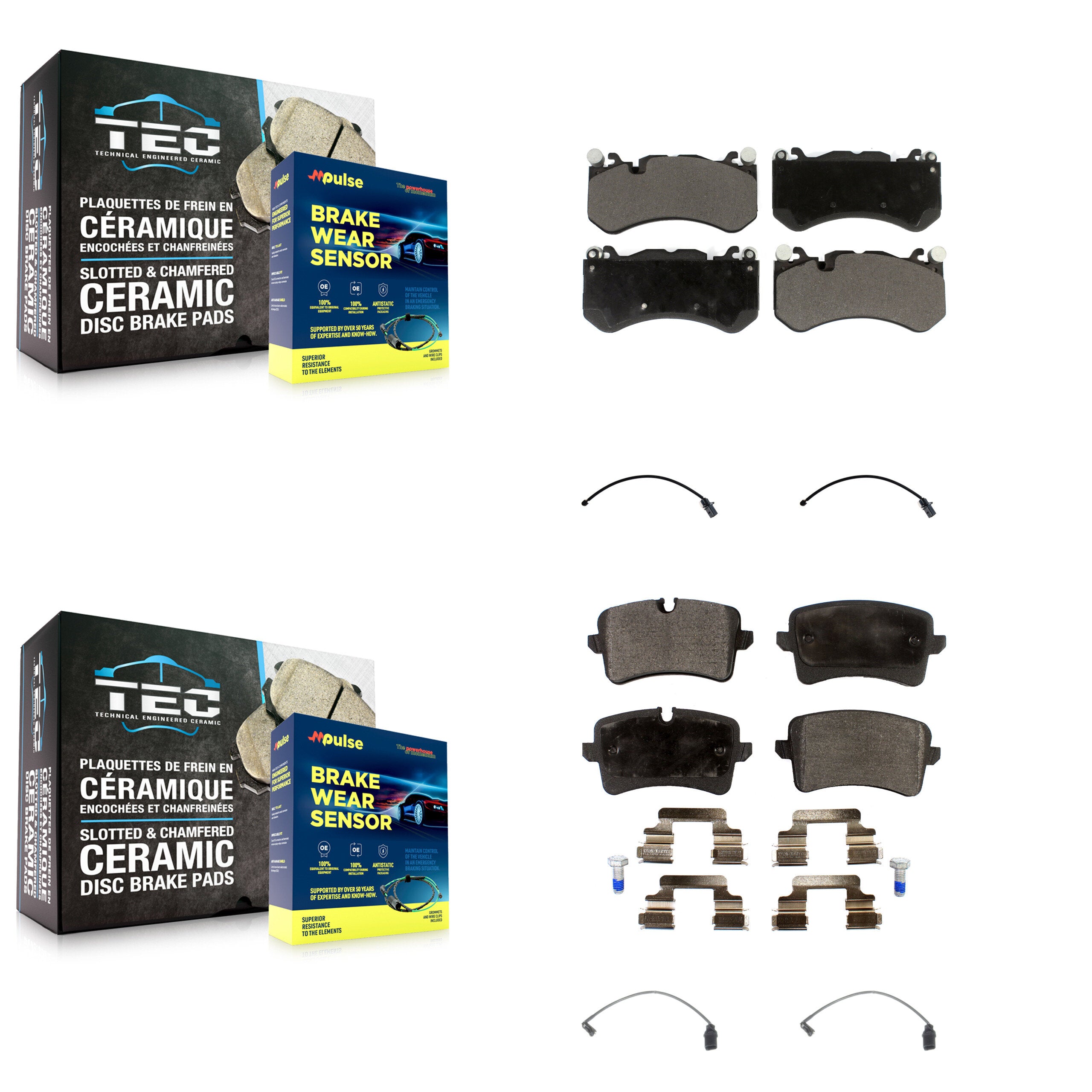 Front Rear Ceramic Disc Brake Pads And Wear Sensors Kit For Audi RS7 With Cast Iron KTW-100528