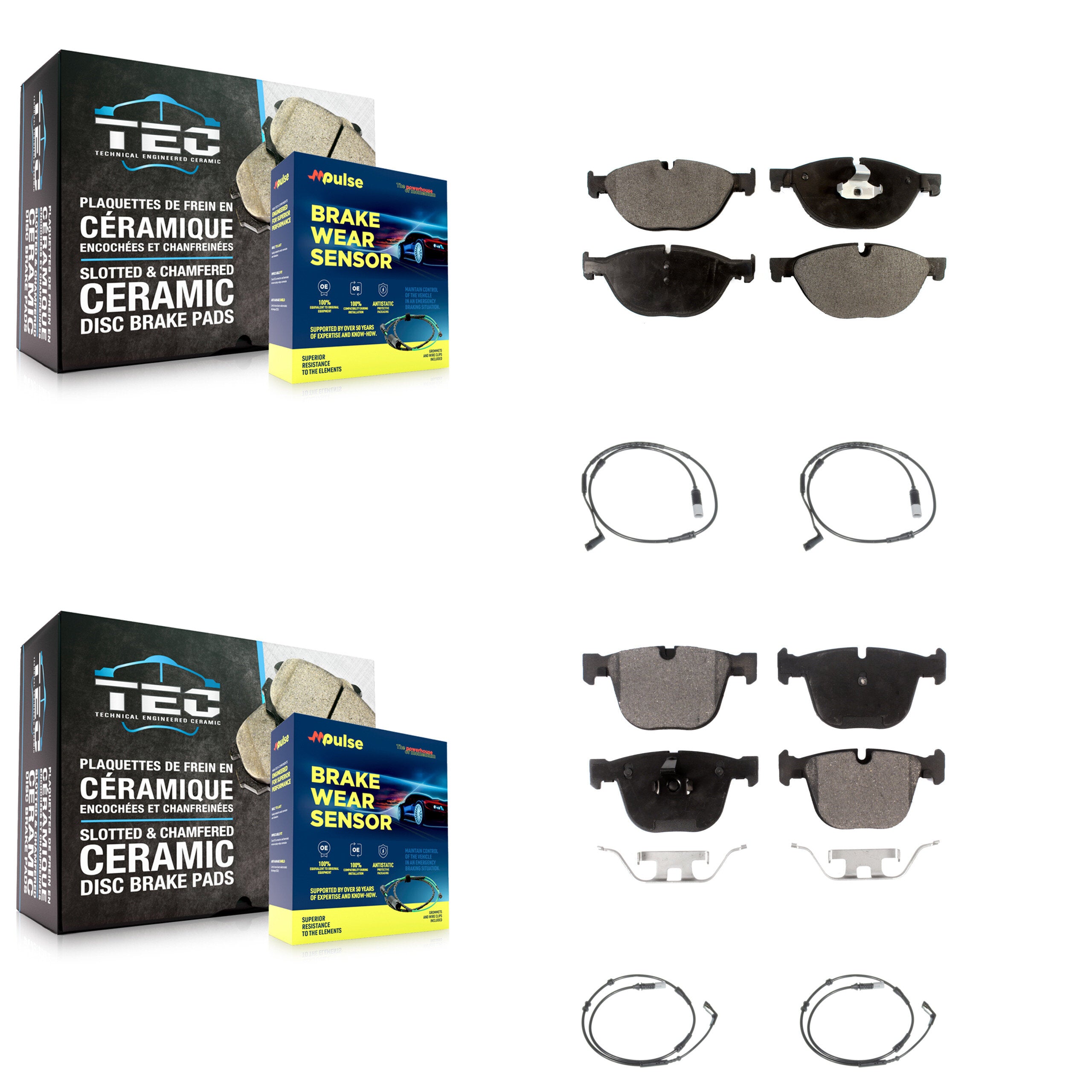 Front Rear Ceramic Disc Brake Pads And Wear Sensors Kit For 2009 BMW 750i 750Li KTW-100551