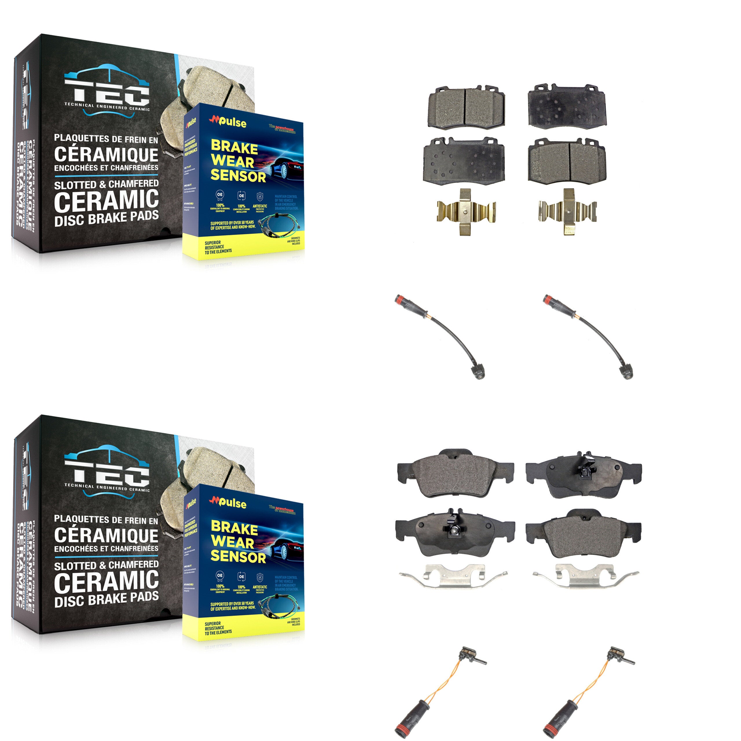 Front Rear Ceramic Brake Pad & Wear Sensor Kit For Mercedes-Benz SL500 with Sport Package KTW-100563