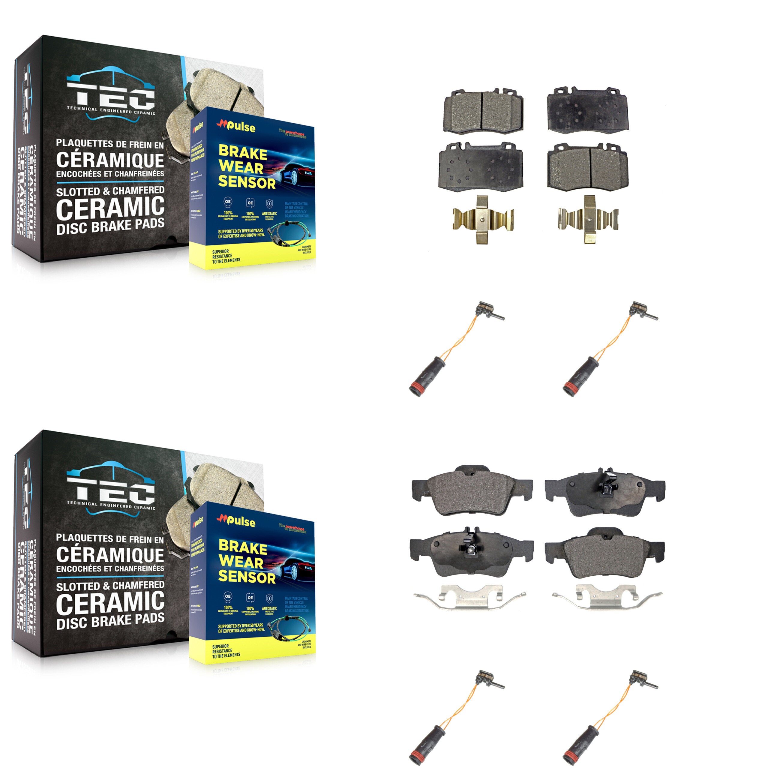 Front Rear Ceramic Brake Pad Wear Sensor Kit For Mercedes-Benz E350 SL500 SL550 E550 S500 KTW-100564