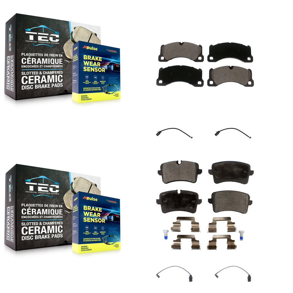 Front Rear Ceramic Disc Brake Pads And Wear Sensors Kit For 2017 Porsche Macan 2.0L KTW-100565