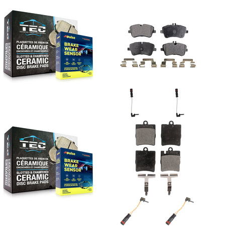 Front Rear Ceramic Brake Pads Wear Sensor Kit For 03 Mercedes-Benz CLK320 Coupe with 3.2L KTW-100568