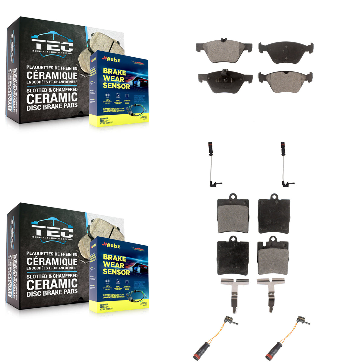 Front Rear Ceramic Disc Brake Pads And Wear Sensors Kit For Mercedes-Benz CLK320 KTW-100569