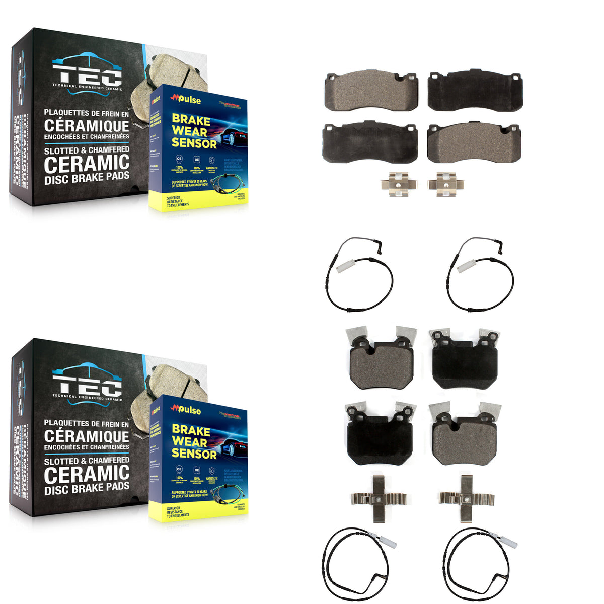 Front Rear Ceramic Disc Brake Pads And Wear Sensors Kit For 2008-2010 BMW 135i 3.0L KTW-100573