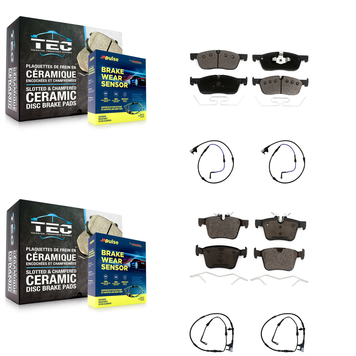 Front Rear Ceramic Disc Brake Pads And Wear Sensors Kit For Jaguar XE XF KTW-100574