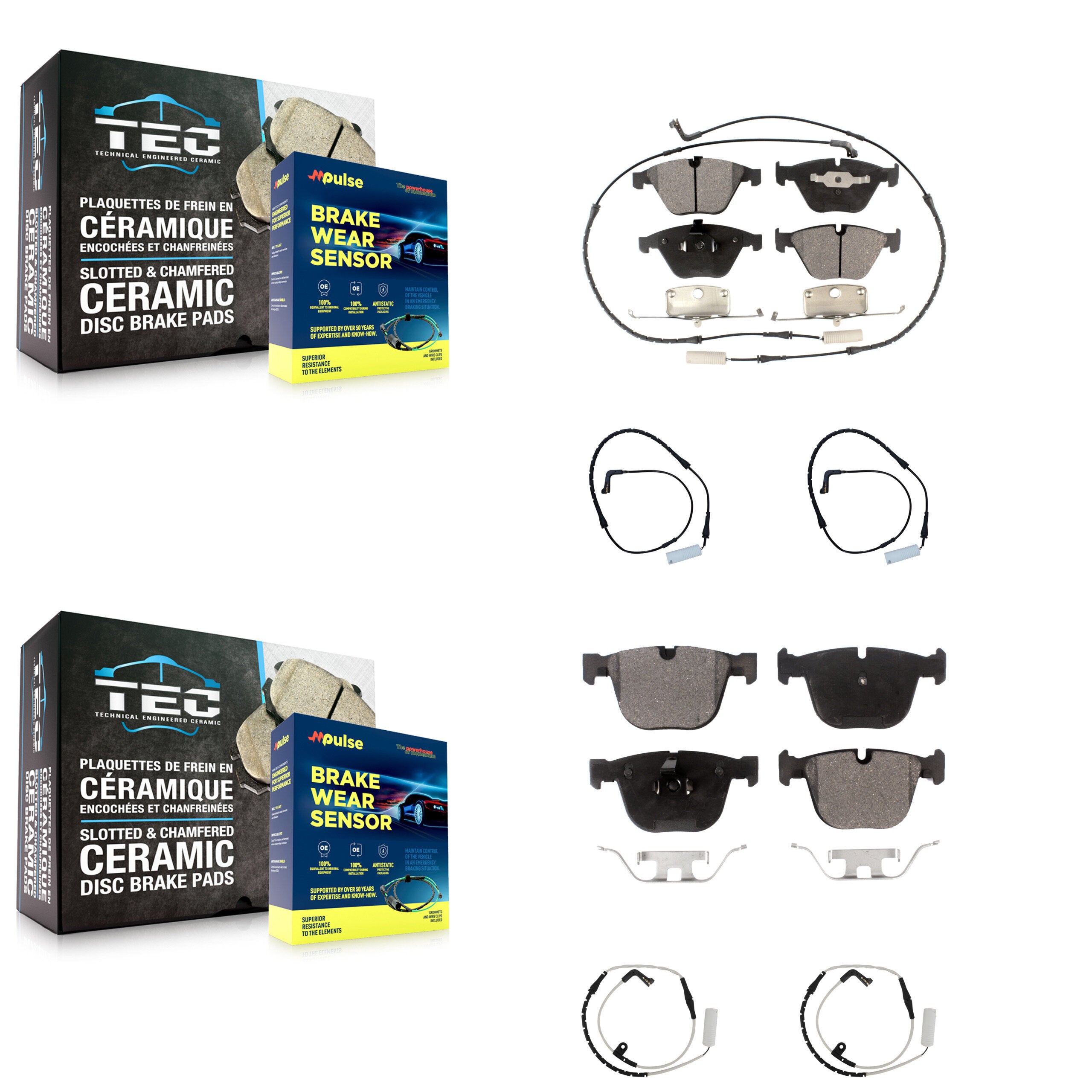 Front Rear Ceramic Brake Pads & Extra Wear Sensor Kit For BMW 750i 750Li 745i 745Li 760Li KTW-100576