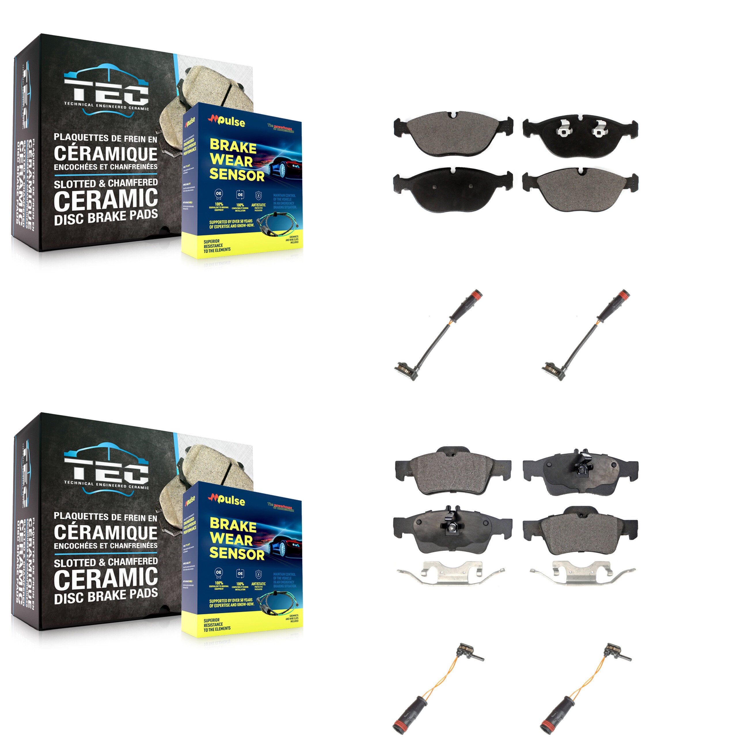 Front Rear Ceramic Disc Brake Pads And Wear Sensors Kit For Mercedes-Benz S500 S430 KTW-100582