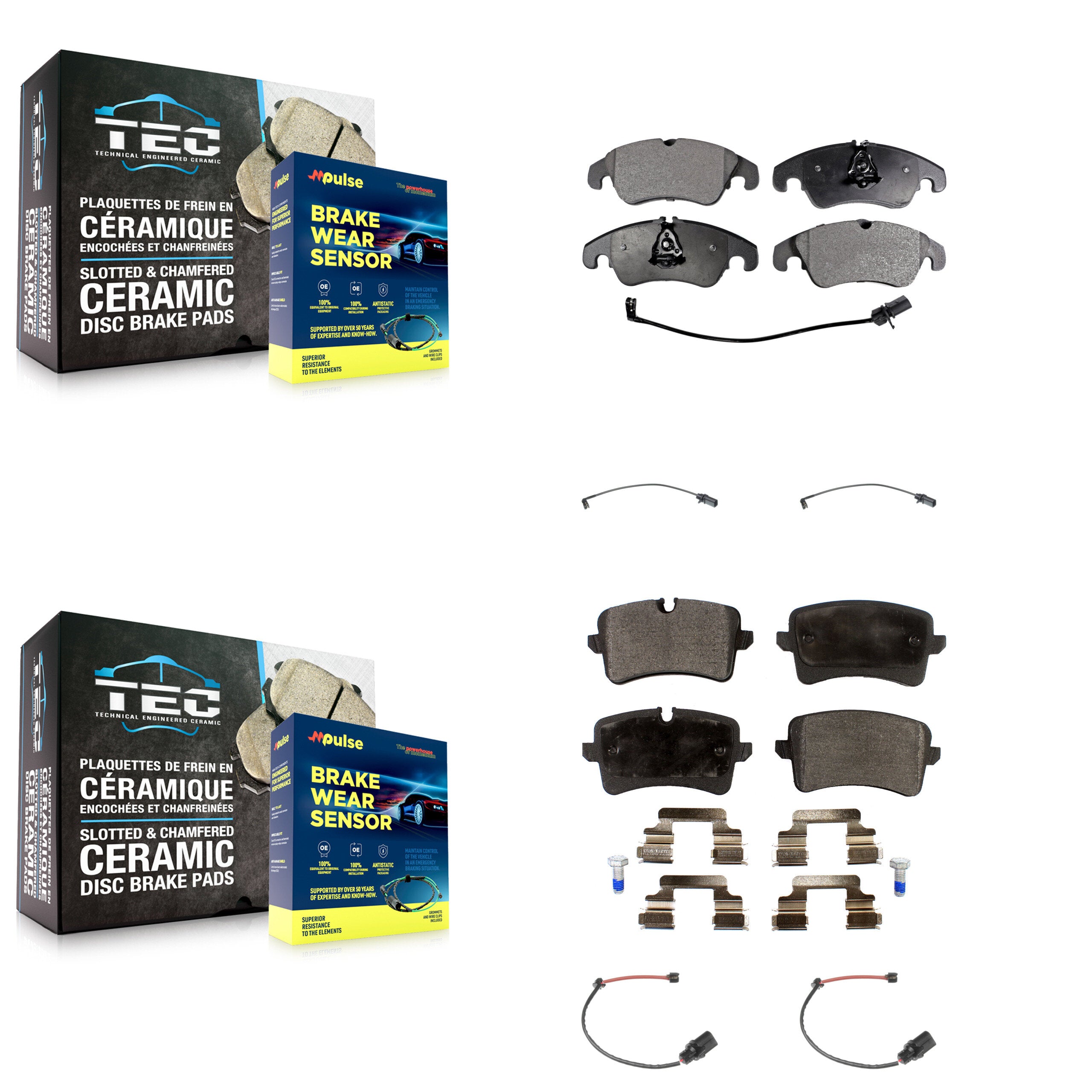 Front Rear Ceramic Disc Brake Pads And Extra Wear Sensors Kit For 2012 Audi A6 KTW-100585