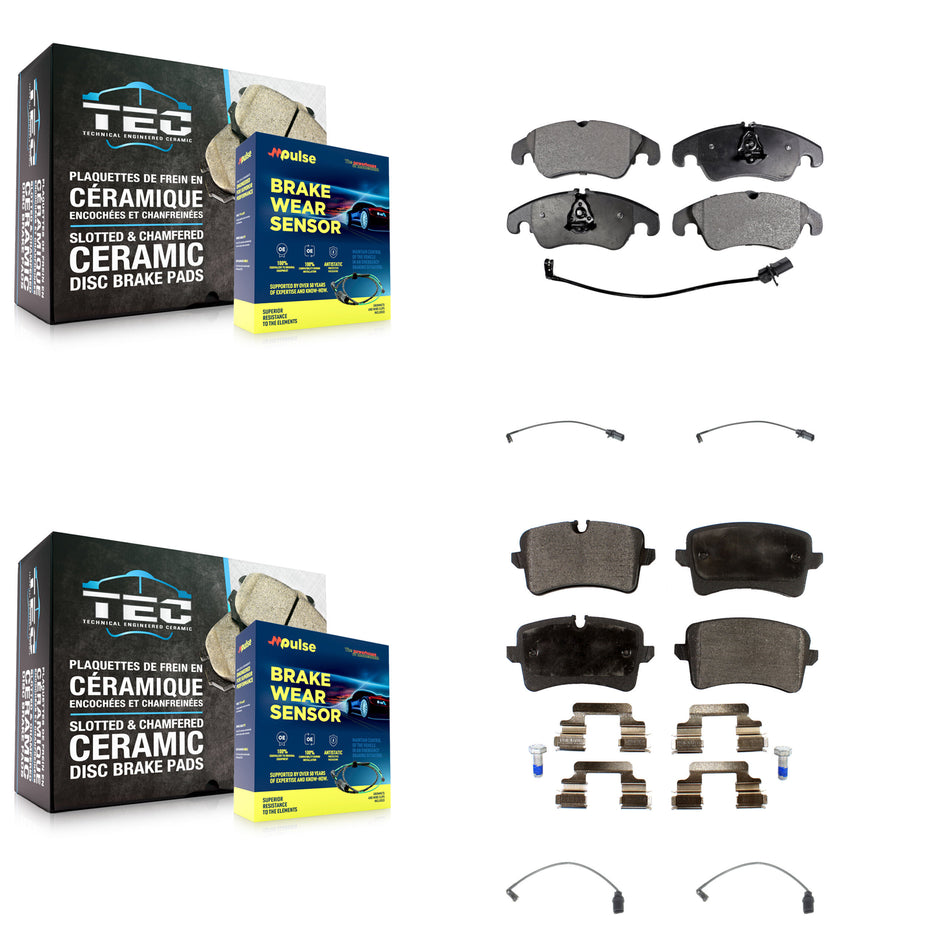 Front Rear Ceramic Disc Brake Pads And Extra Wear Sensors Kit For Audi A6 Quattro KTW-100586