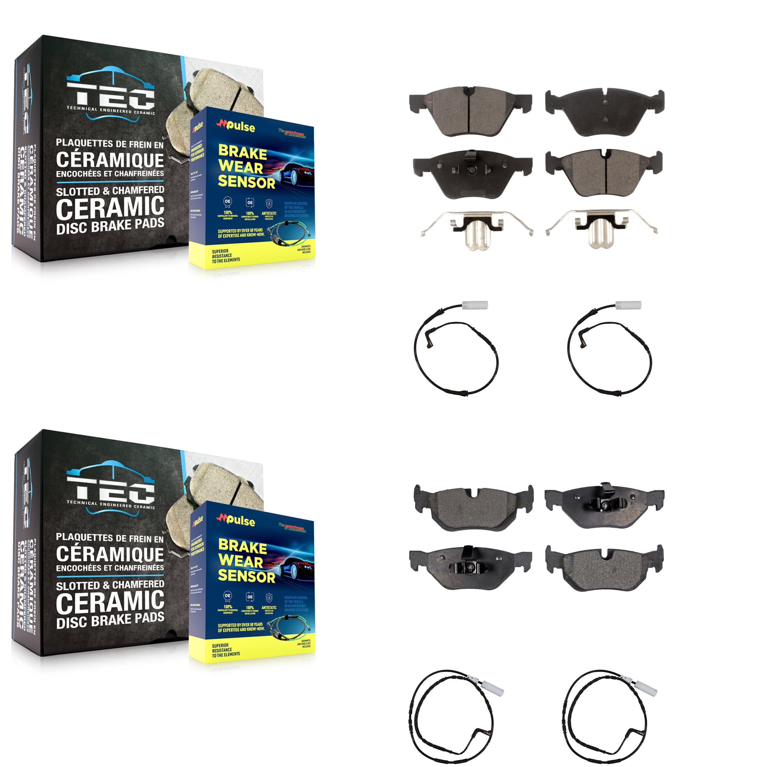 Front Rear Ceramic Disc Brake Pads And Wear Sensors Kit For BMW 128i 328i 323i 325i KTW-100606