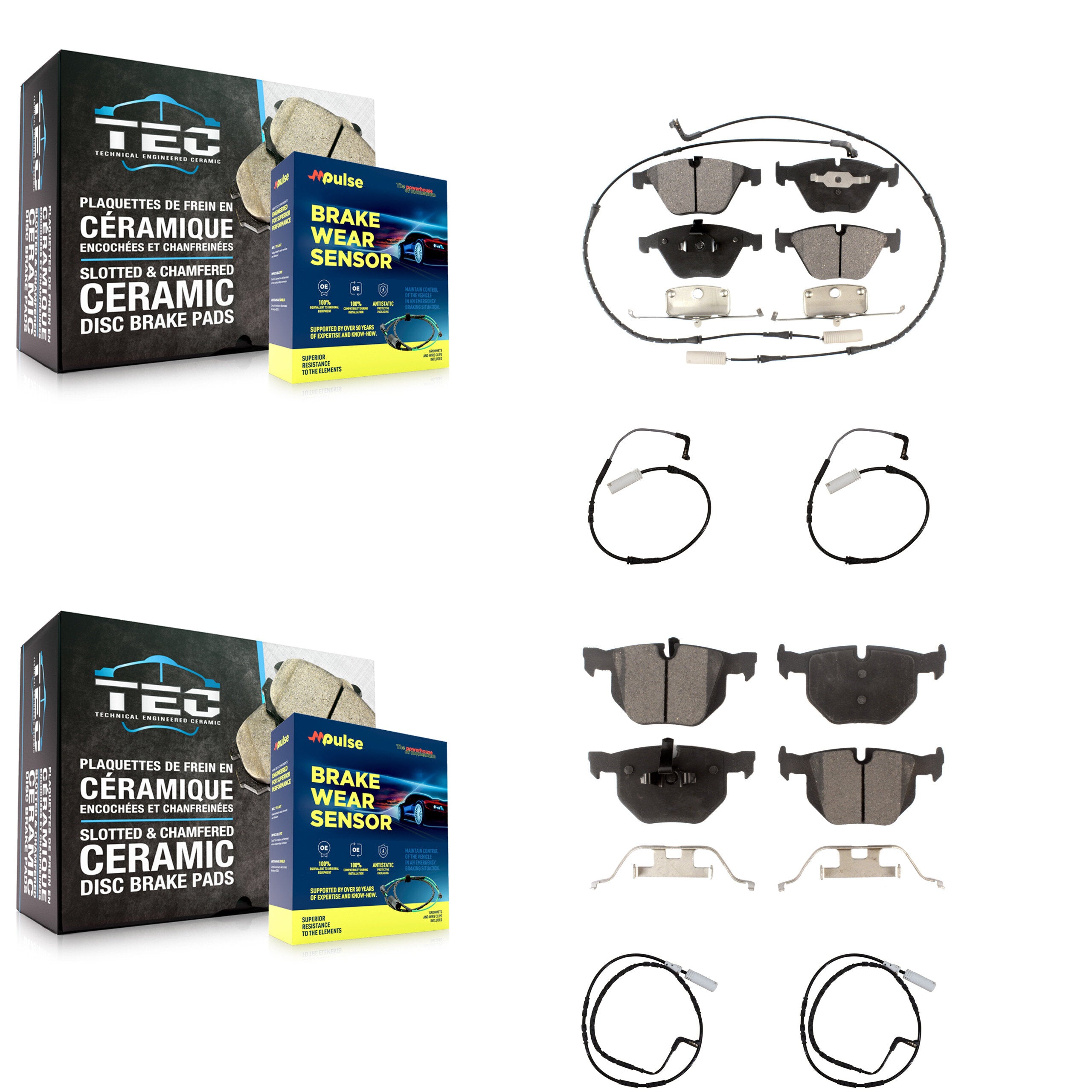 Front Rear Ceramic Disc Brake Pads And Extra Wear Sensors Kit For BMW 335i 335d 3.0L KTW-100607