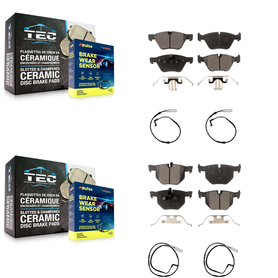 Front Rear Ceramic Disc Brake Pads And Wear Sensors Kit For 2006 BMW 330i KTW-100613