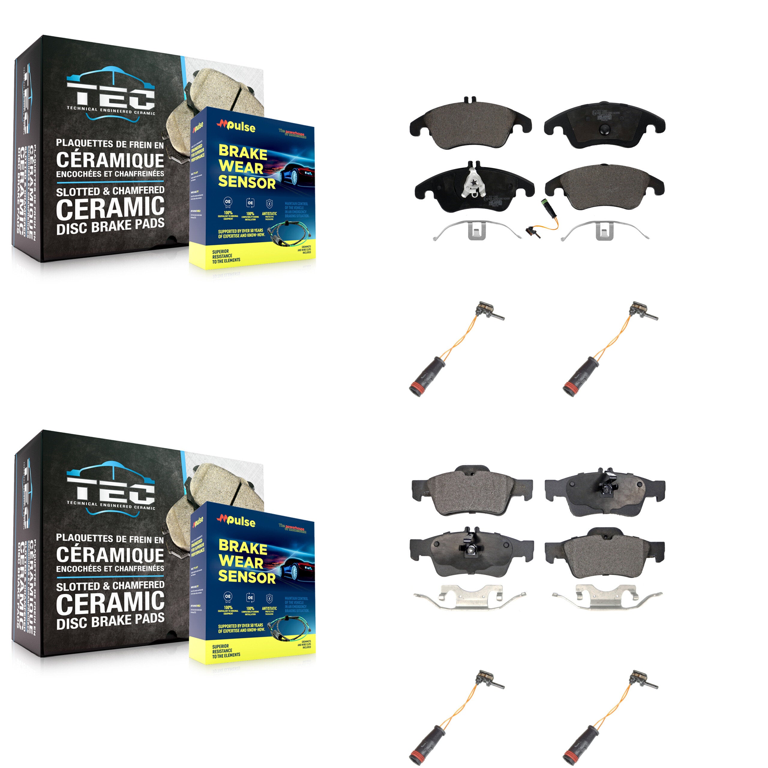 Front Rear Ceramic Brake Pad And Extra Wear Sensor Kit For Mercedes-Benz E350 E250 CLS400 KTW-100619