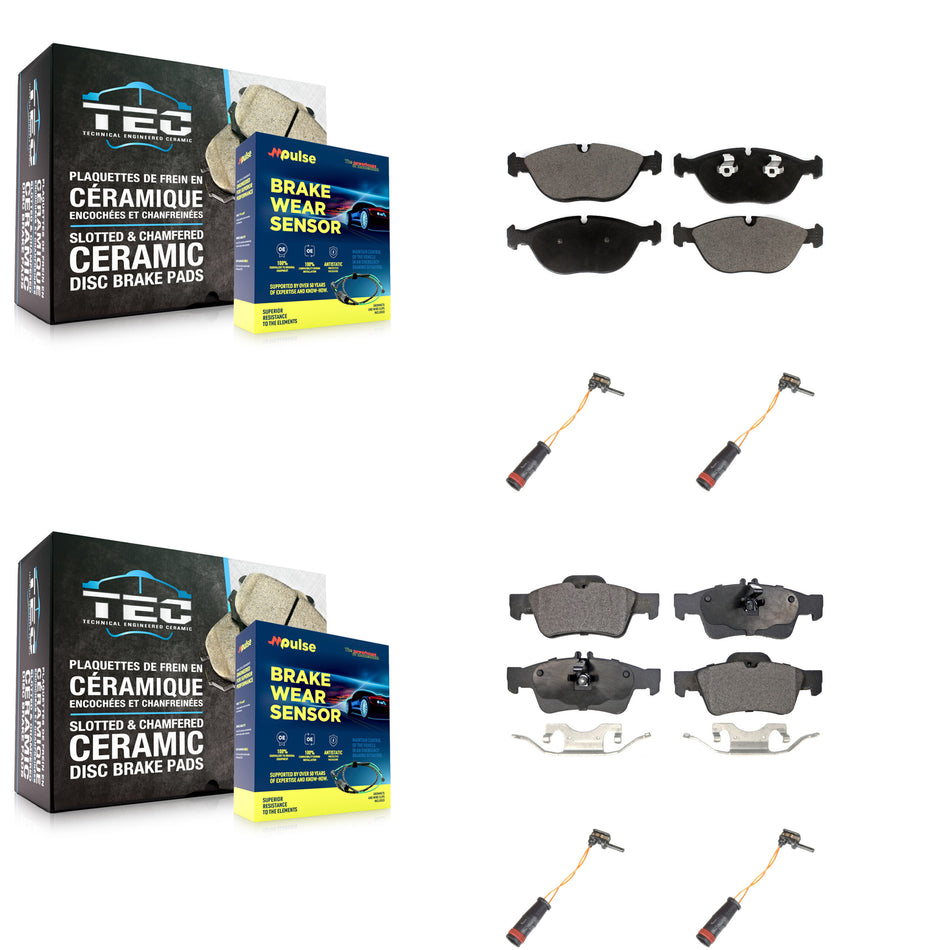 Front Rear Ceramic Disc Brake Pads And Wear Sensors Kit For 2006 Mercedes-Benz E350 AWD KTW-100623