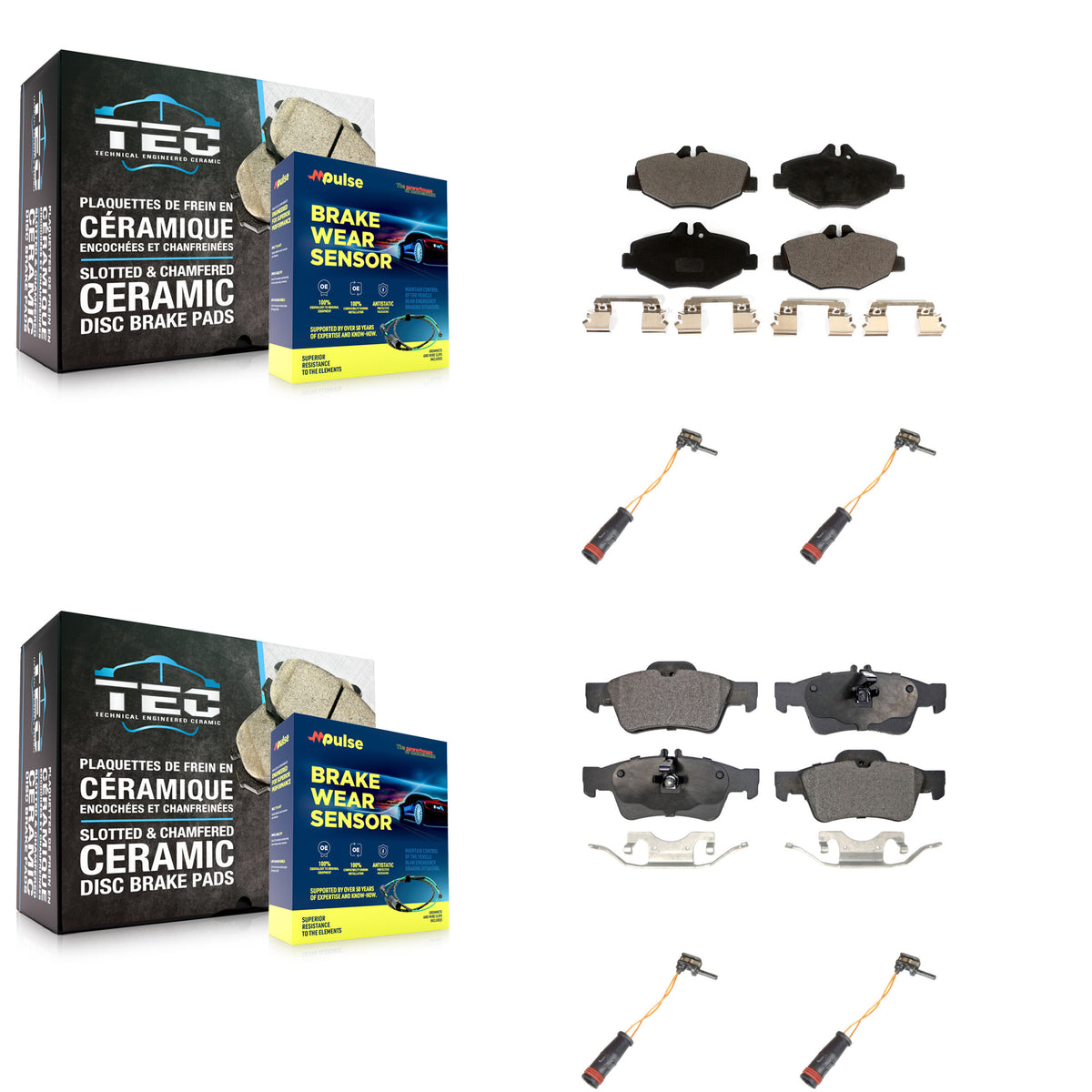 Front Rear Ceramic Disc Brake Pads And Wear Sensors Kit For Mercedes-Benz E350 RWD KTW-100624