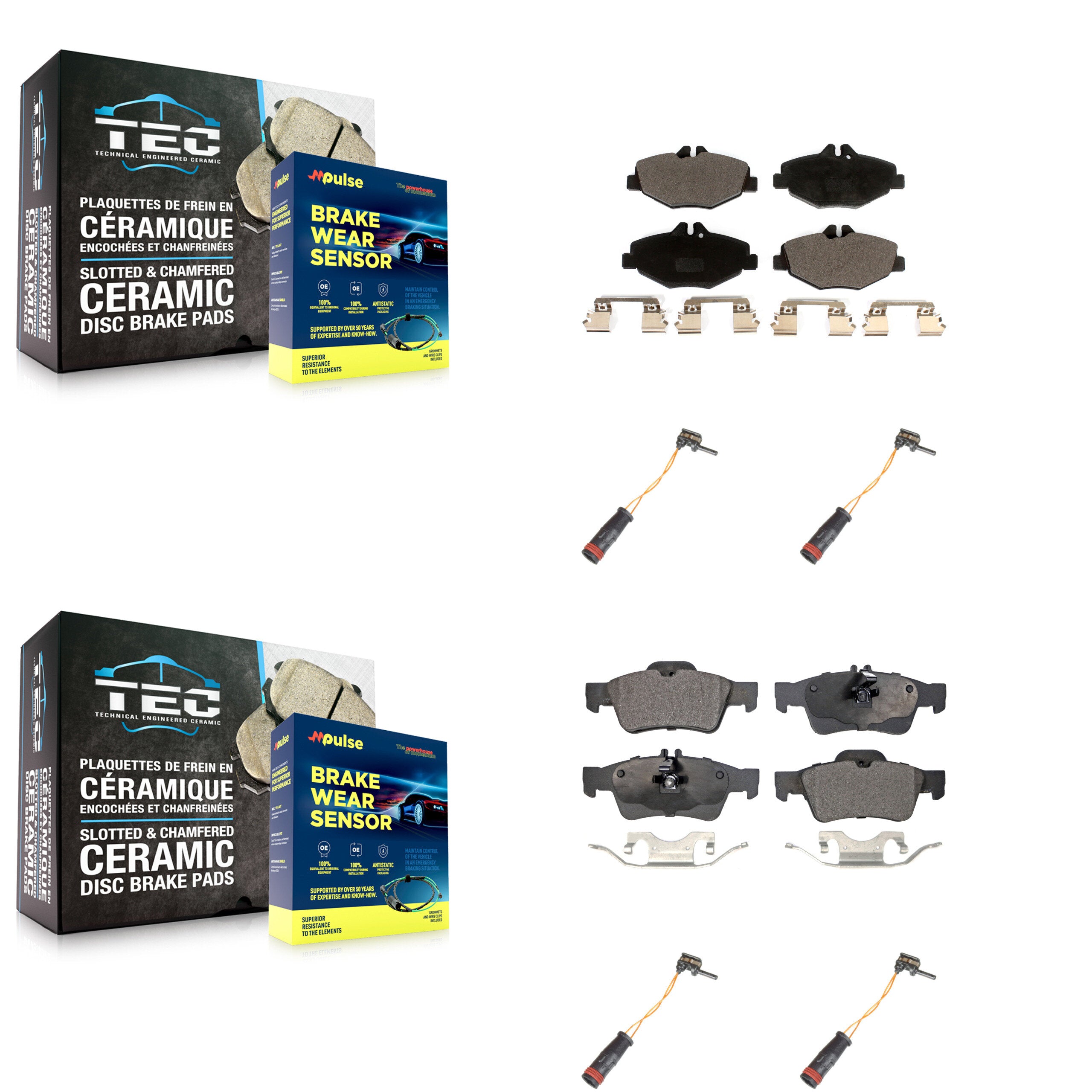 Front Rear Ceramic Disc Brake Pads And Wear Sensors Kit For Mercedes-Benz E350 RWD KTW-100624