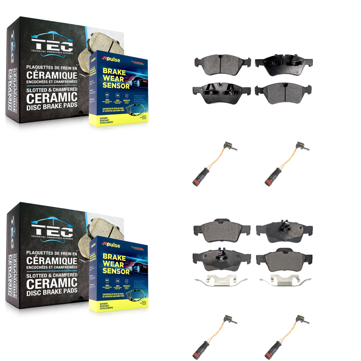 Front Rear Ceramic Disc Brake Pads And Wear Sensors Kit For Mercedes-Benz E350 AWD KTW-100626