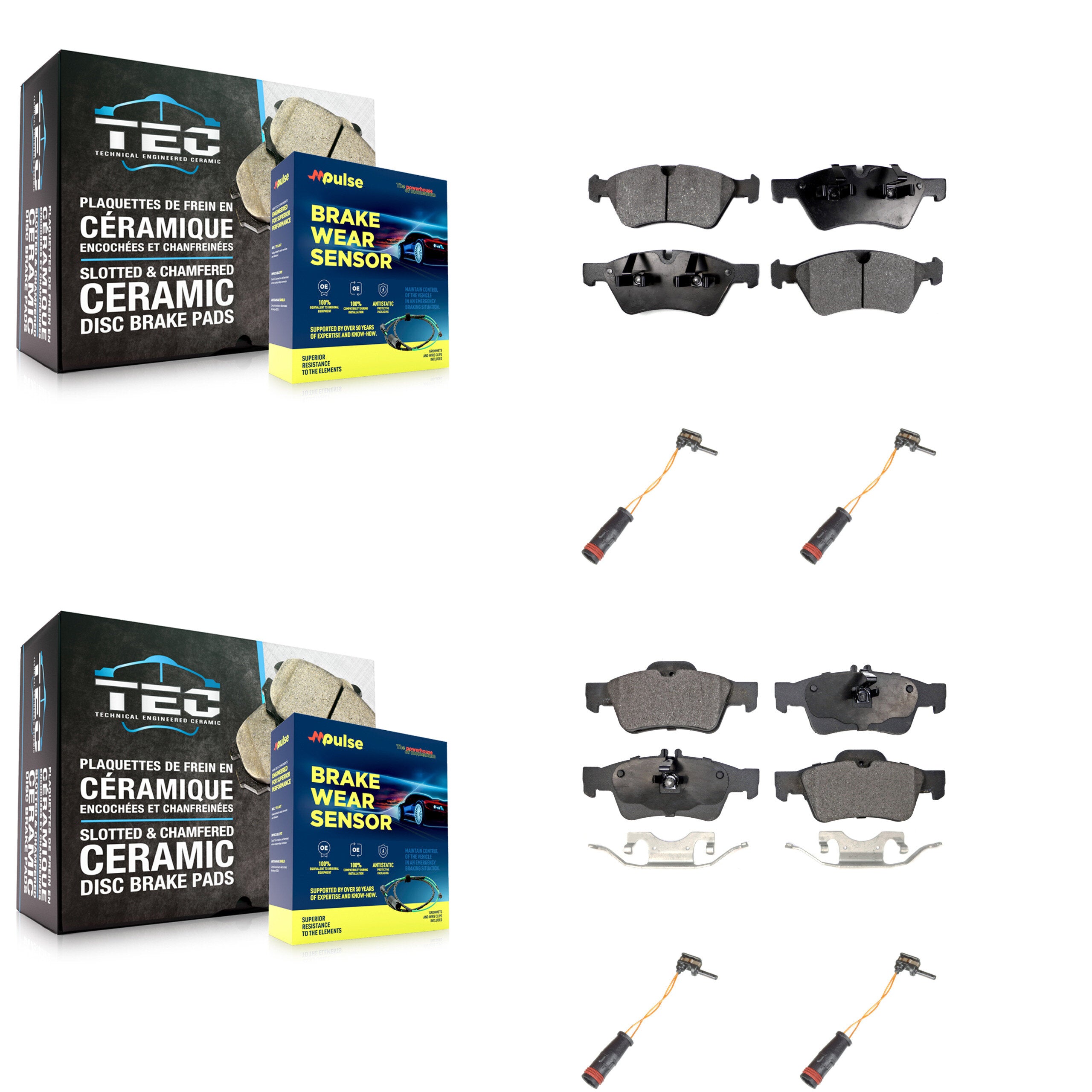 Front Rear Ceramic Disc Brake Pads And Wear Sensors Kit For Mercedes-Benz E350 AWD KTW-100626