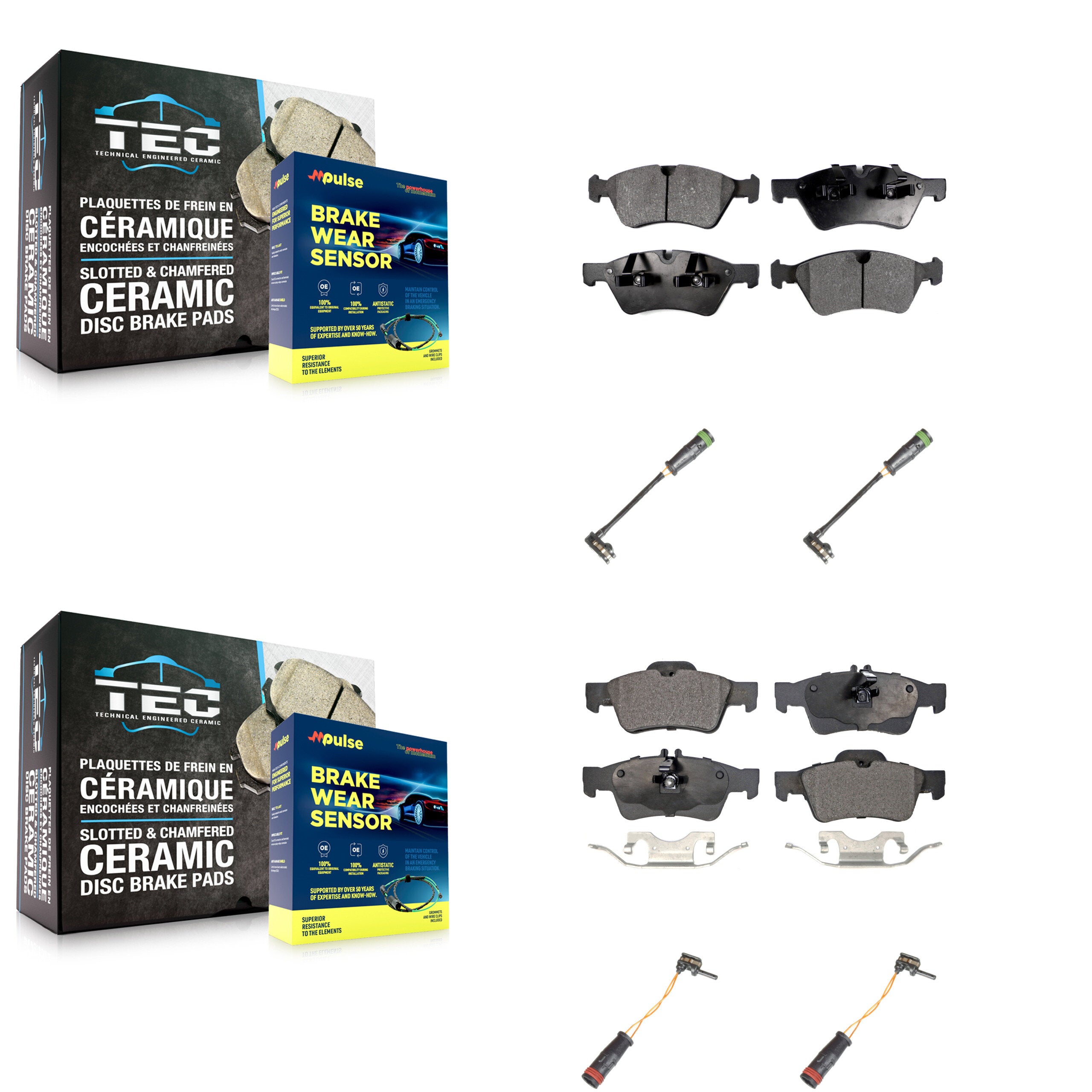 Front Rear Ceramic Brake Pads Wear Sensor Kit For Mercedes-Benz E550 4Matic with AWD 5.5L KTW-100627