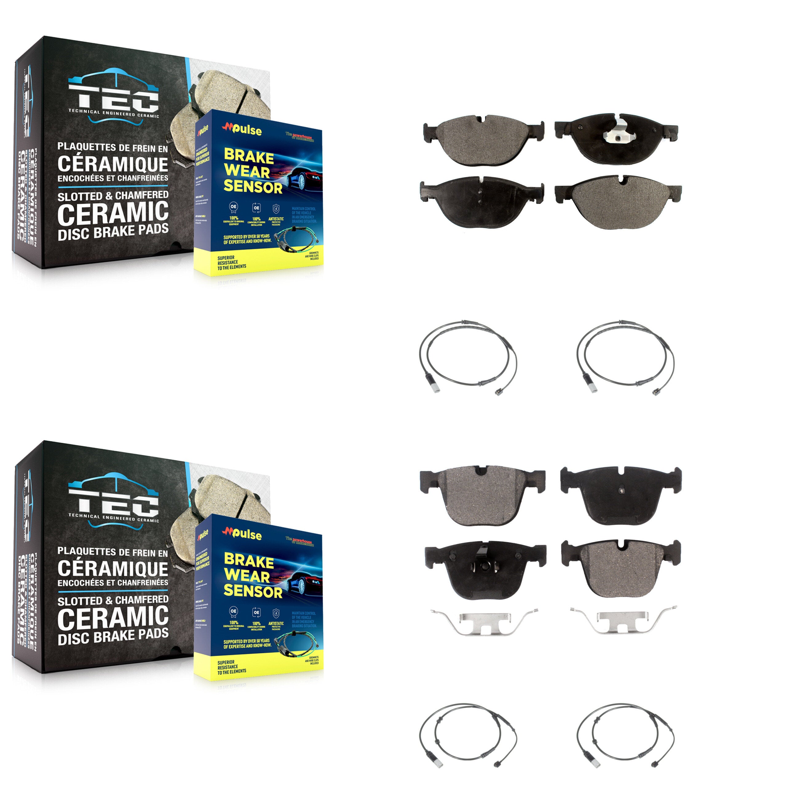 Front Rear Ceramic Disc Brake Pads And Wear Sensors Kit For 2012 BMW 750i GAS engine KTW-100636
