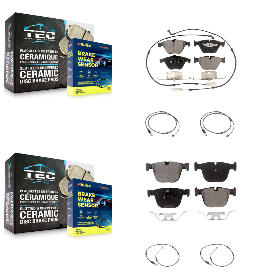 Front Rear Ceramic Disc Brake Pads Extra Wear Sensor Kit For 2010 BMW 535i Base with 3.0L KTW-100643