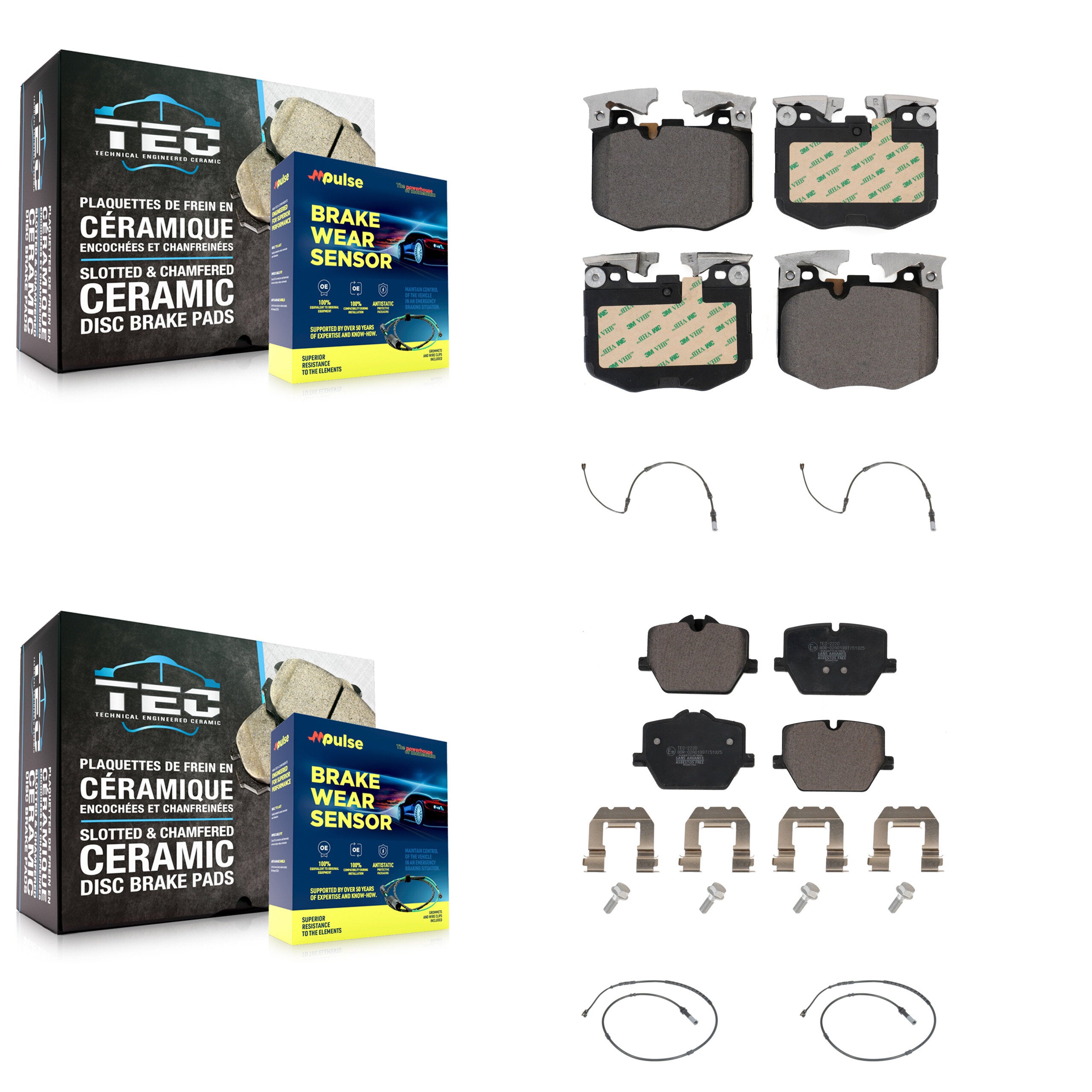 Front Rear Ceramic Disc Brake Pads And Wear Sensors Kit For 2019 BMW 330i xDrive Wagon KTW-100657