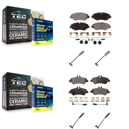 Front Rear Ceramic Brake Pads Extra Wear Sensor Kit For Sprinter 2500 Mercedes-Benz Dodge KTW-100664