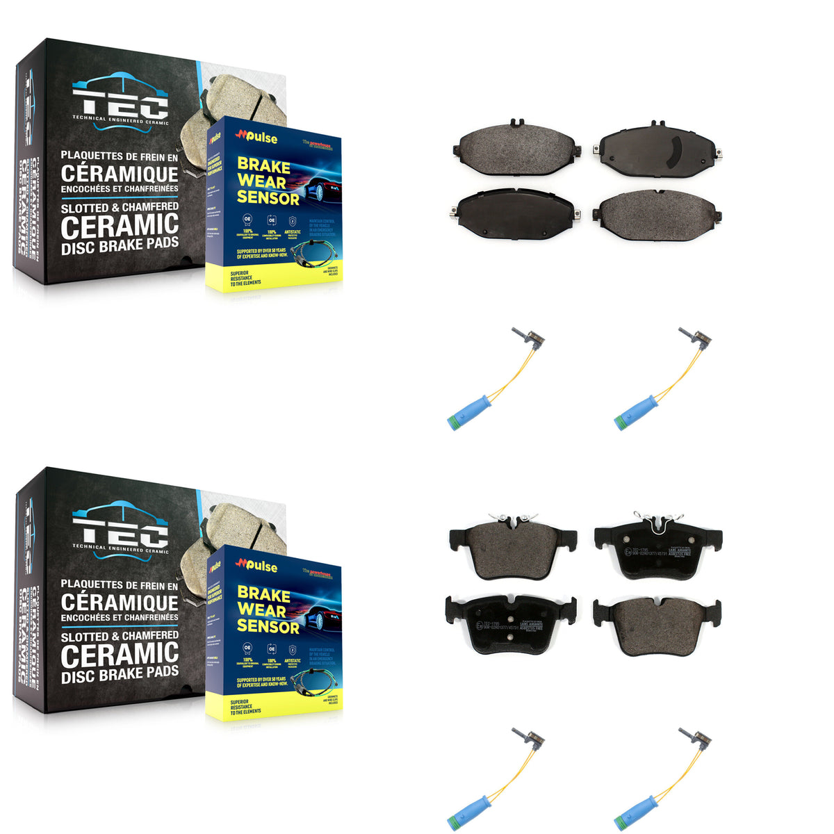 Front Rear Ceramic Brake Pad Wear Sensor Kit For Mercedes-Benz C300 Without Sport Package KTW-100675