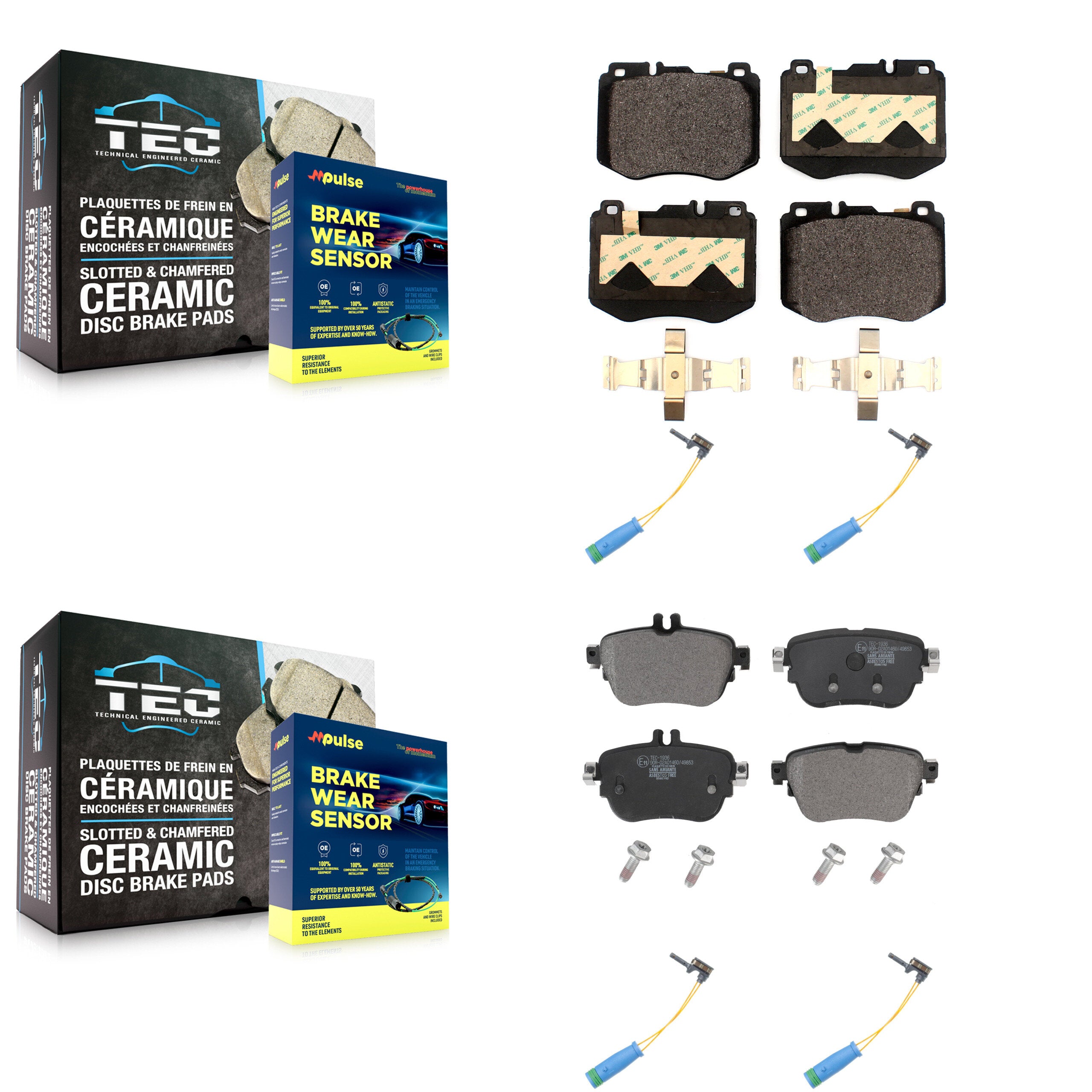 Front Rear Ceramic Brake Pad Wear Sensor Kit For Mercedes-Benz E300 Without Sport Package KTW-100678